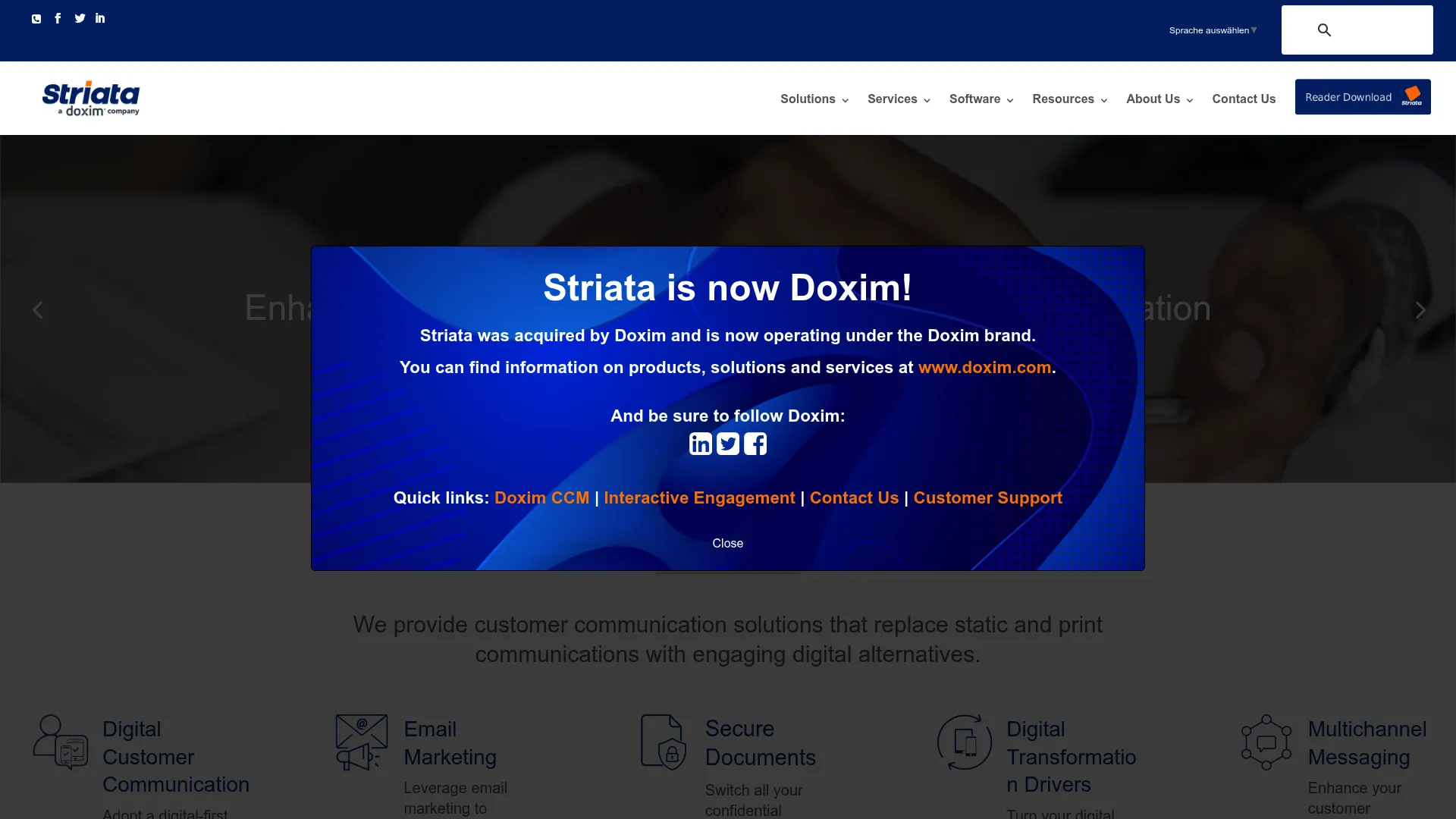 Striata secure digital customer communication software