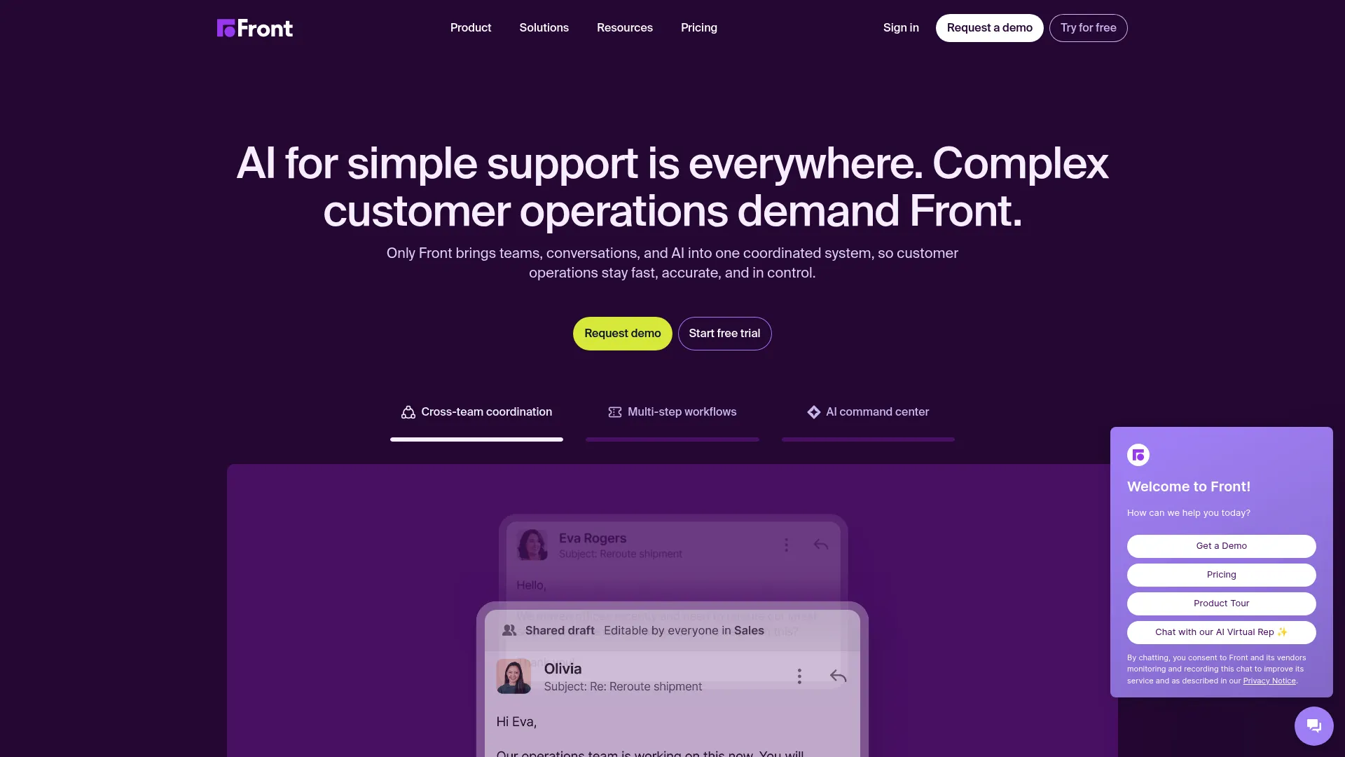 Front collaborative customer service platform homepage