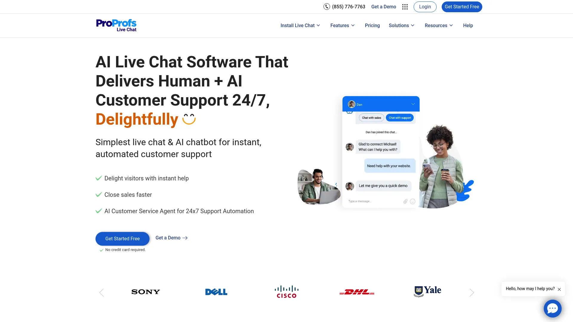ProProfs Chat live chat software homepage