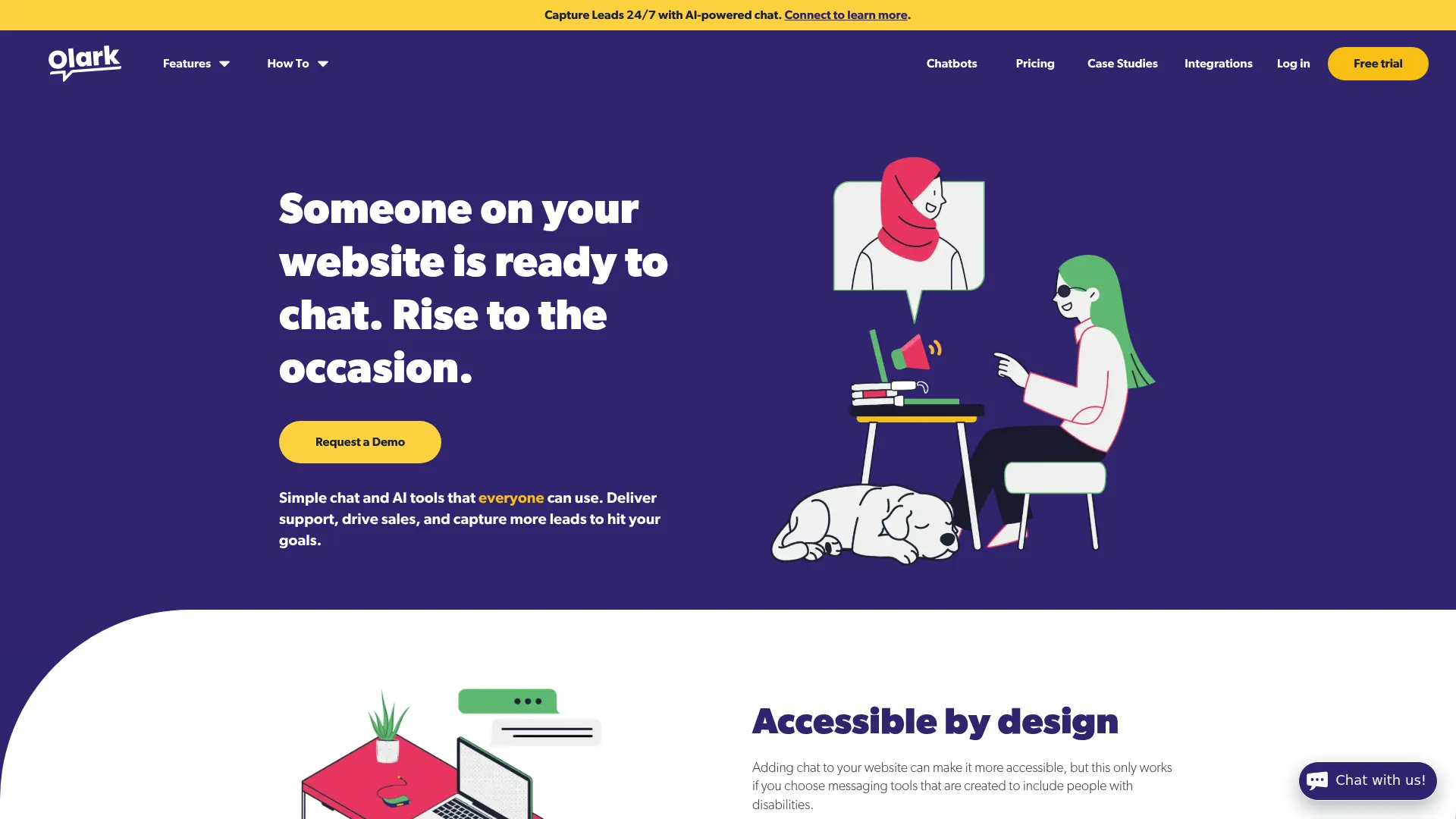 Olark live chat software homepage
