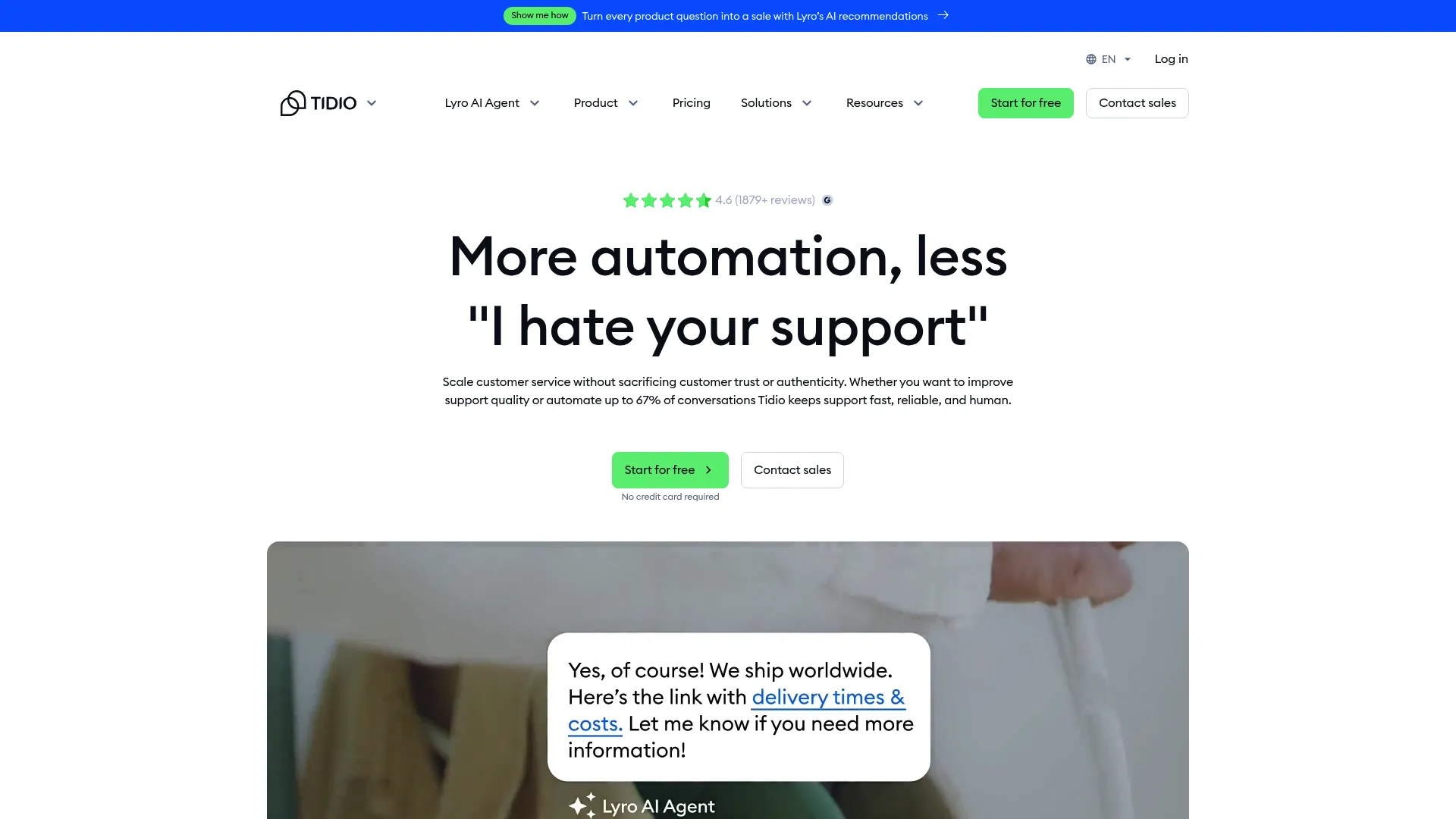 Tidio AI customer service platform homepage