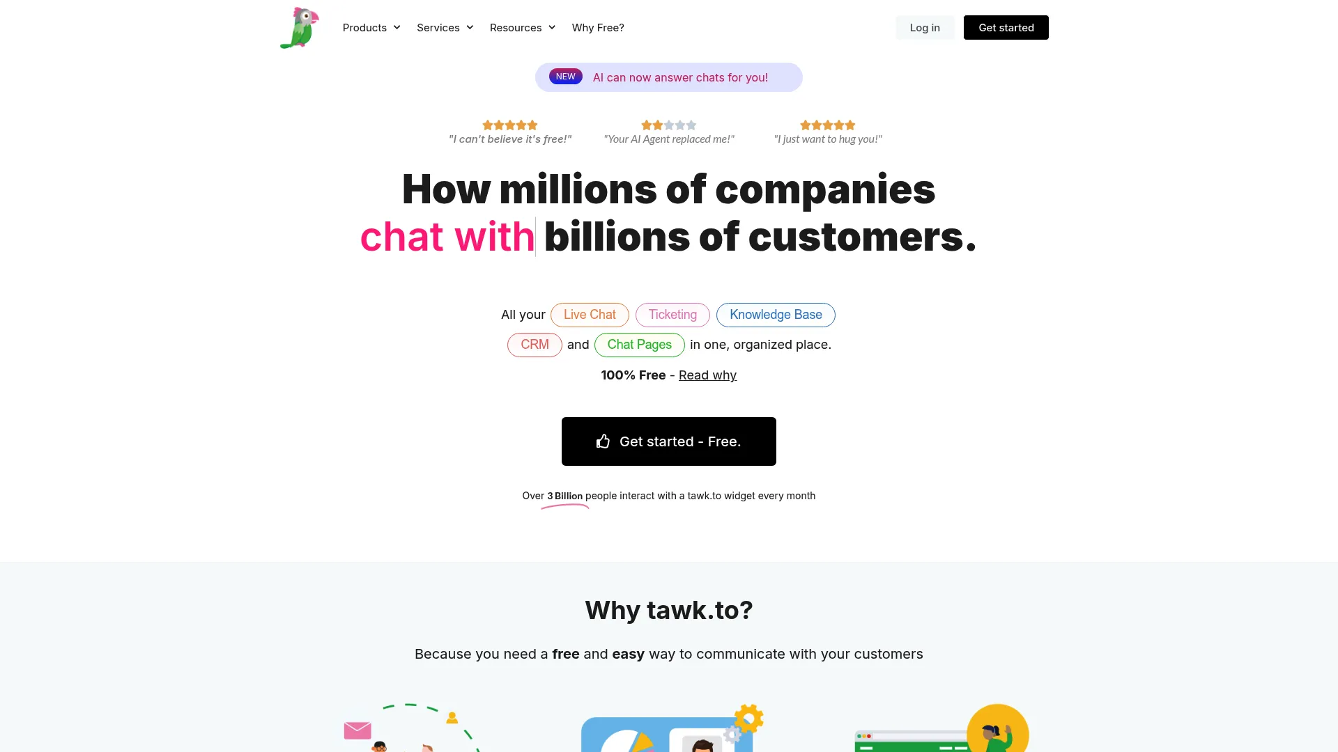 Tawk.to free live chat software homepage