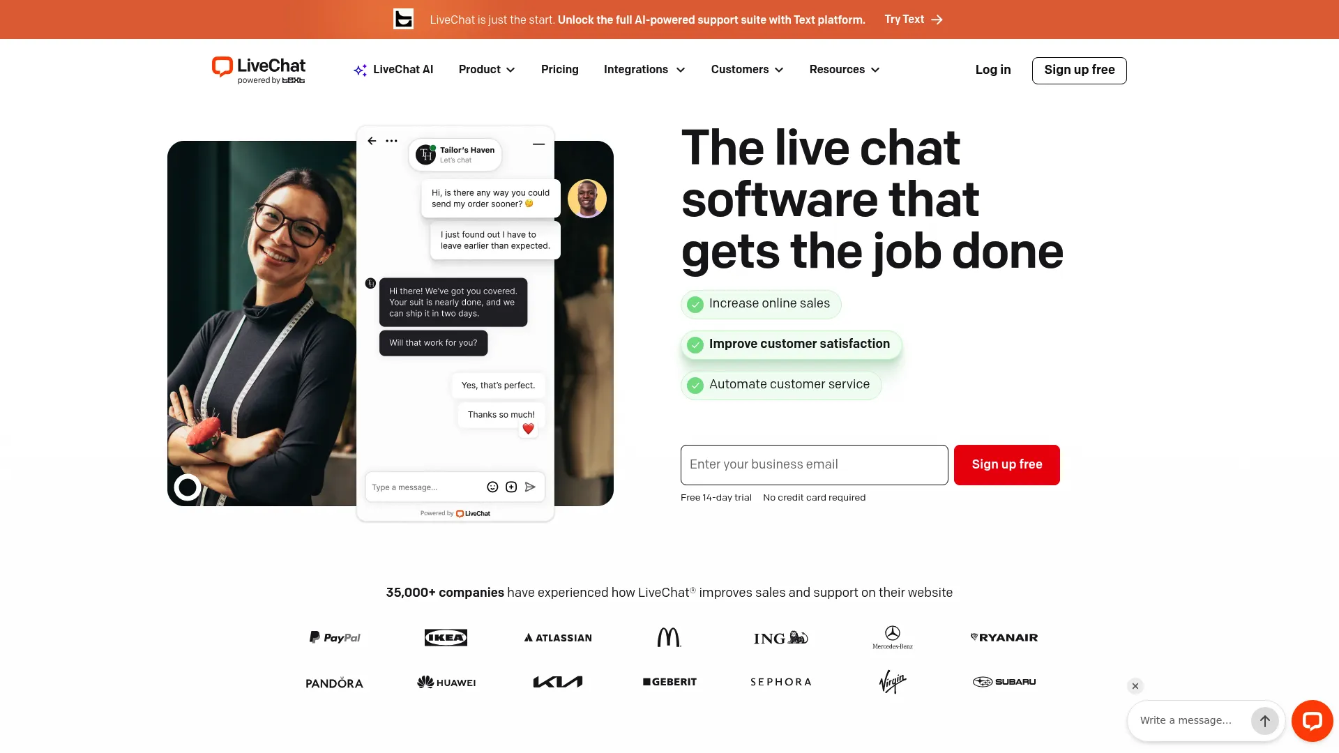 LiveChat live chat software homepage