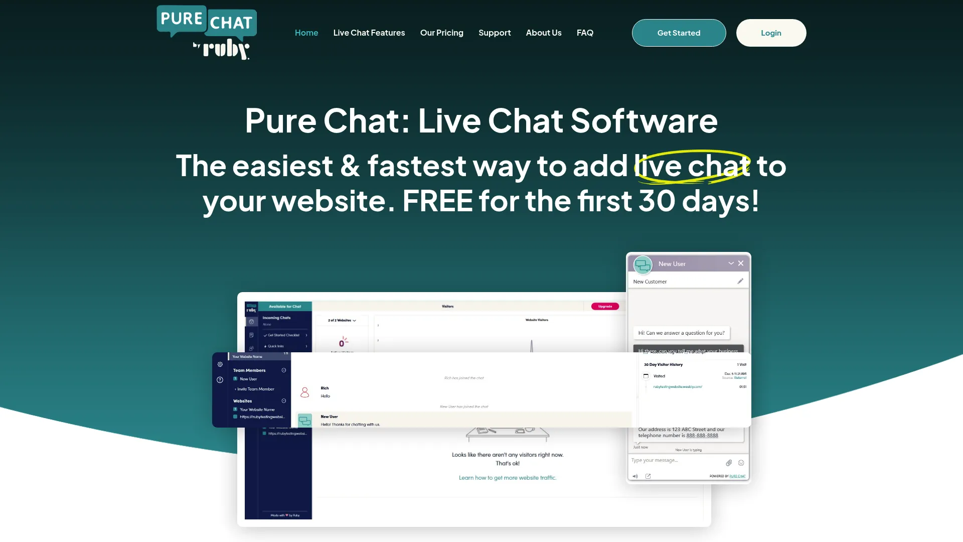Pure Chat live chat software homepage
