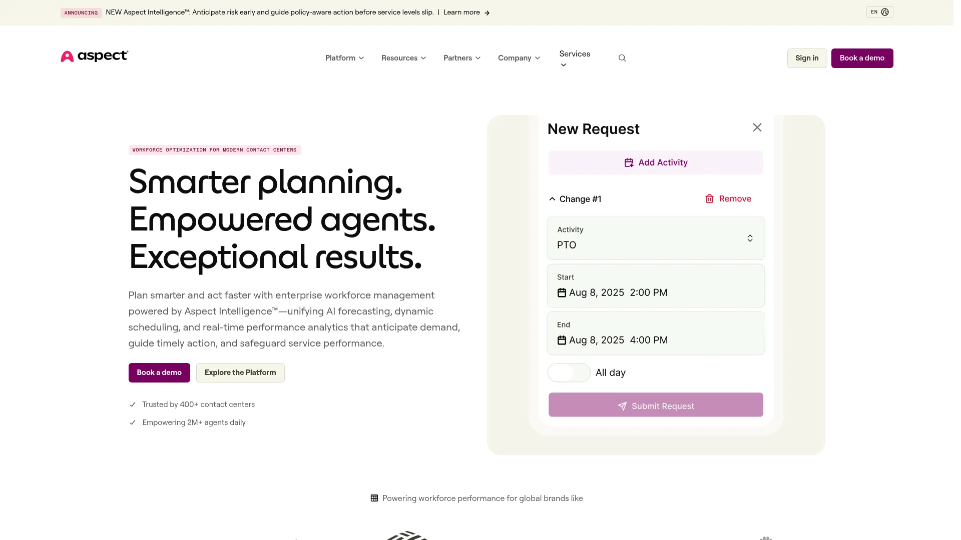Aspect enterprise workforce management software for contact centers.