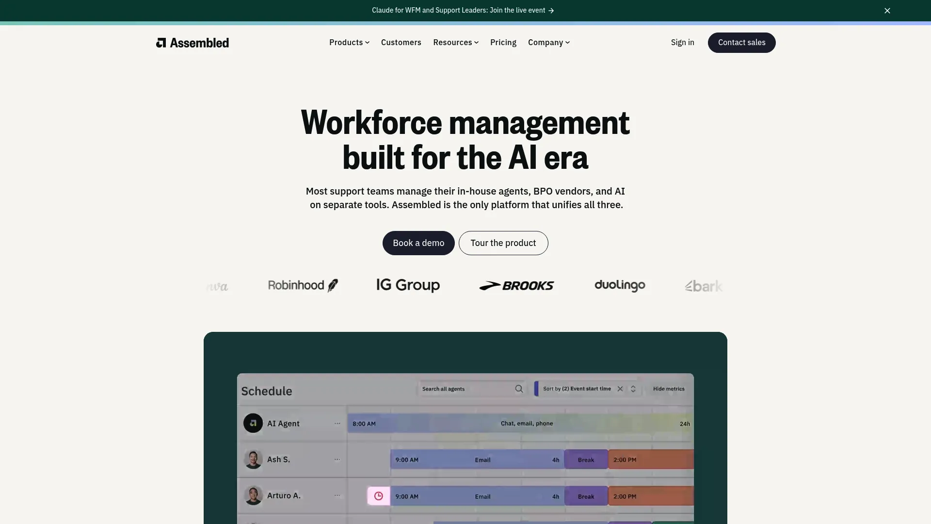 Assembled workforce management platform for support teams.
