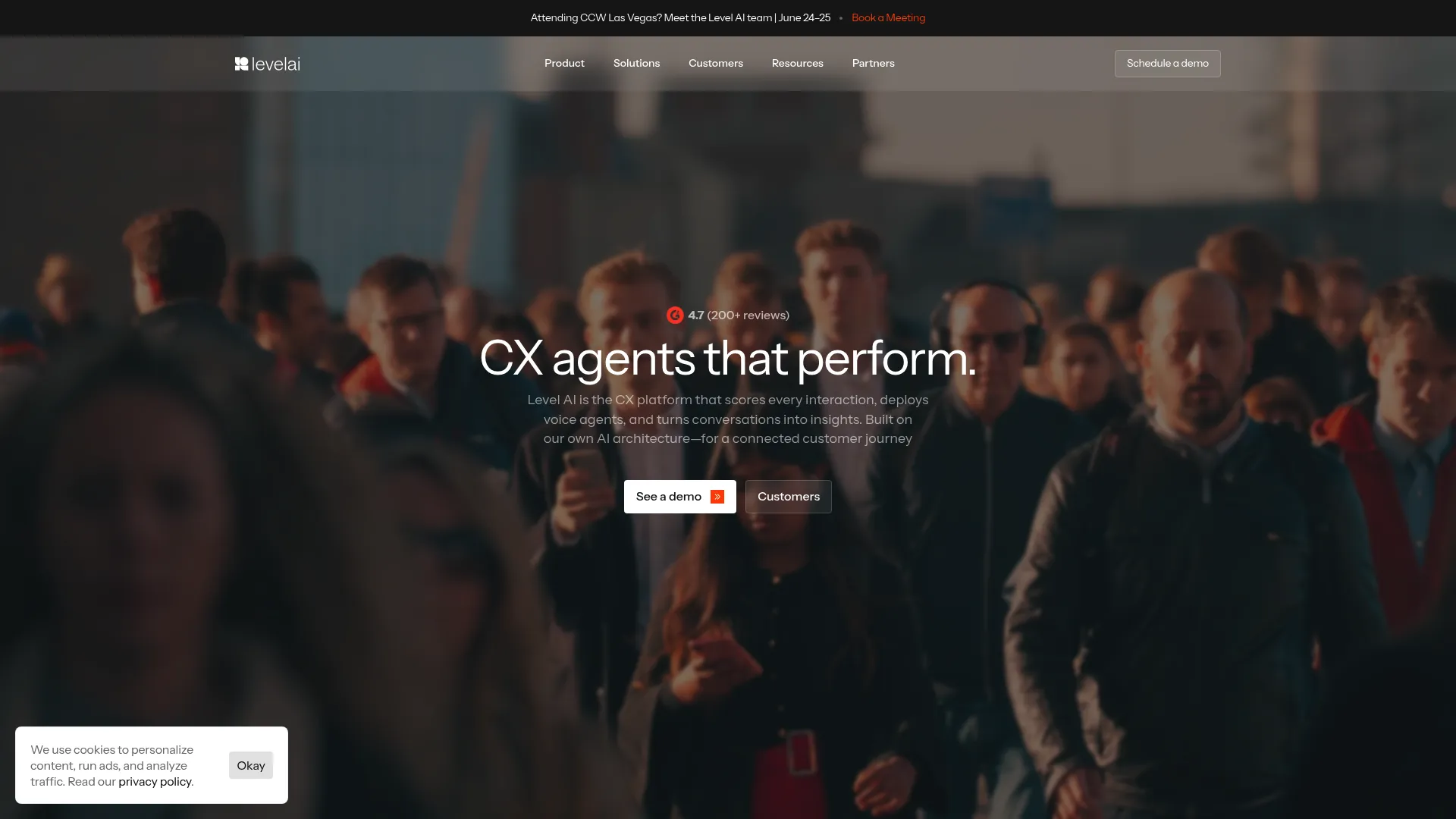 Level AI contact center CX platform homepage