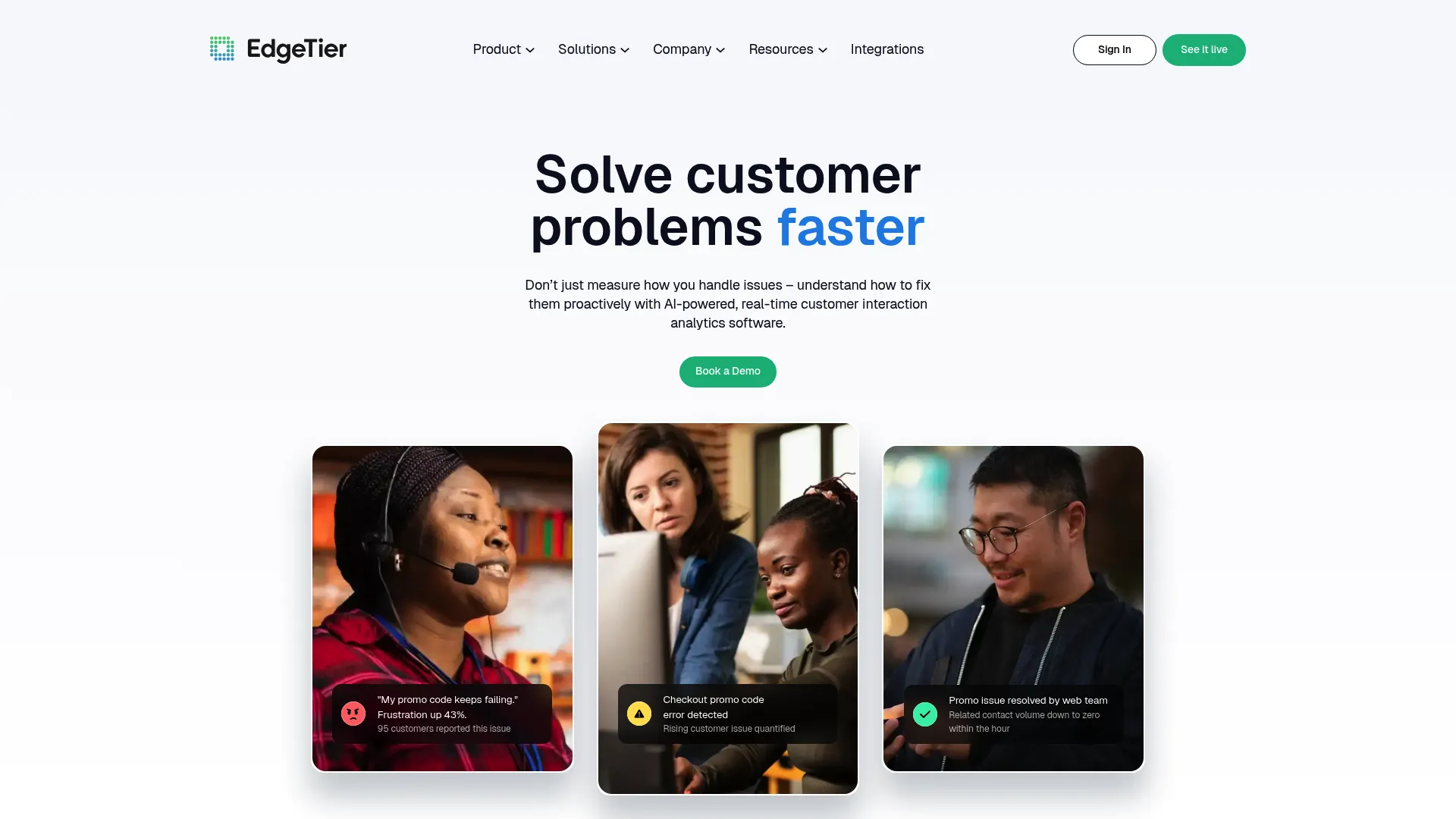 EdgeTier contact center analytics platform homepage