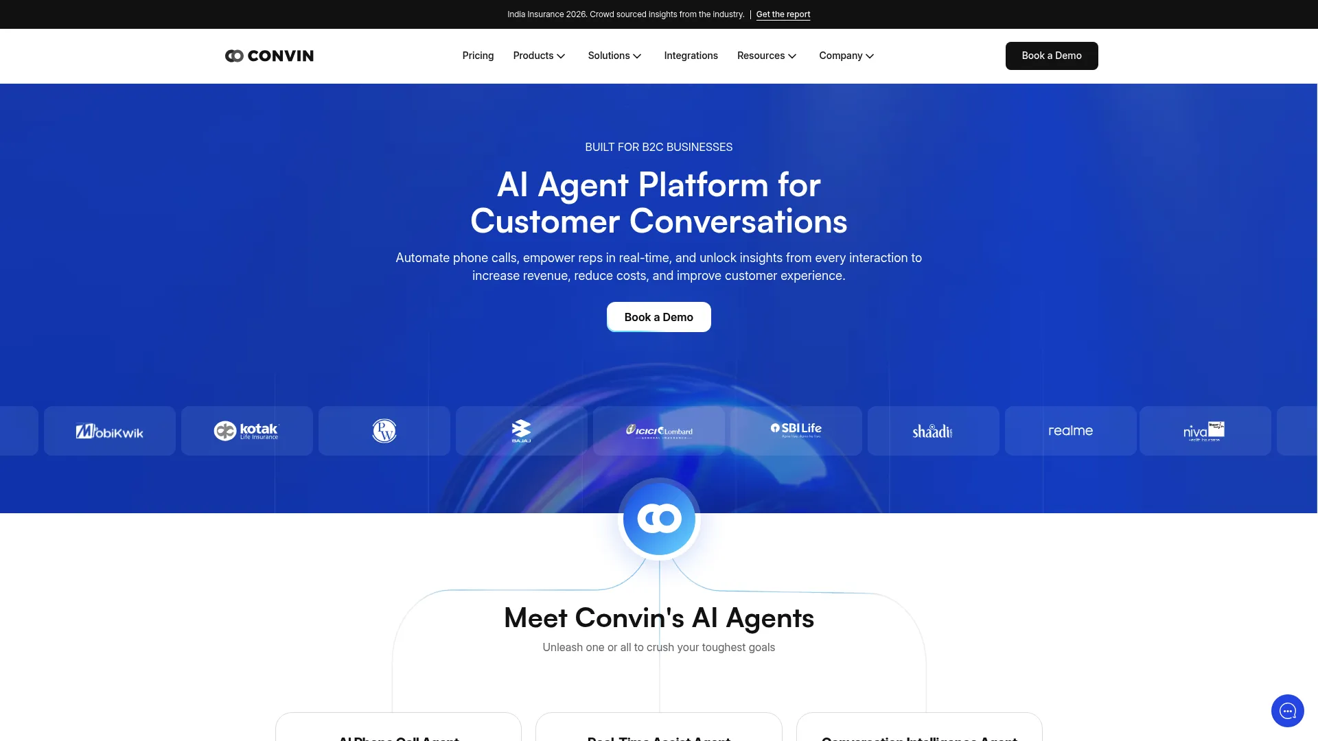 Convin AI contact center software homepage