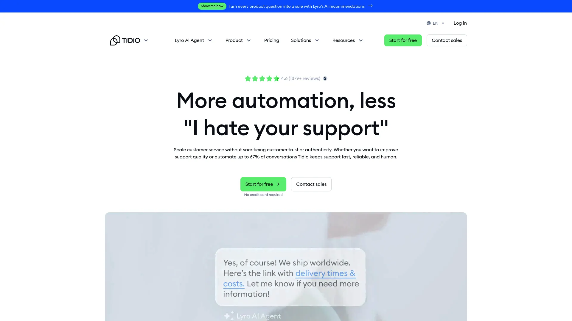 Tidio Lyro AI chatbot customer service platform