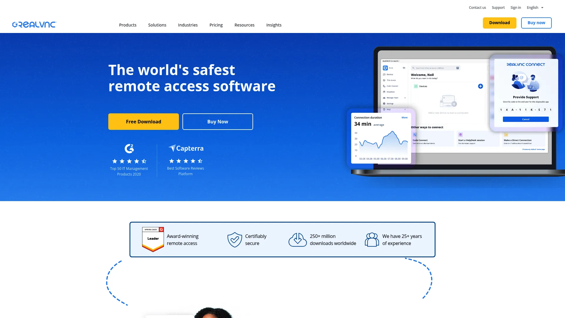 RealVNC Connect remote support software interface