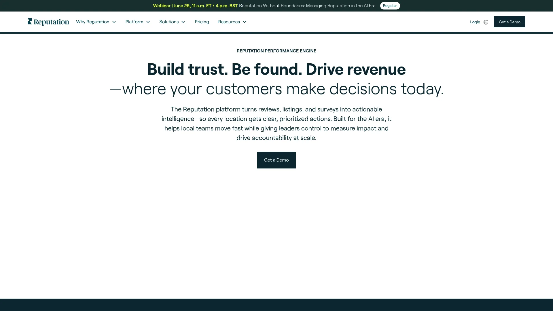 Reputation reputation management platform homepage