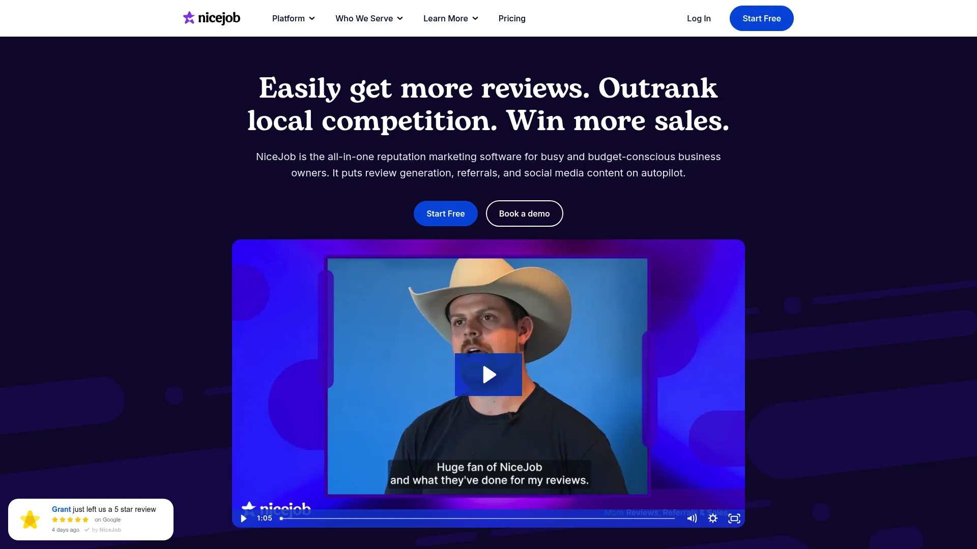 NiceJob automated review generation platform homepage