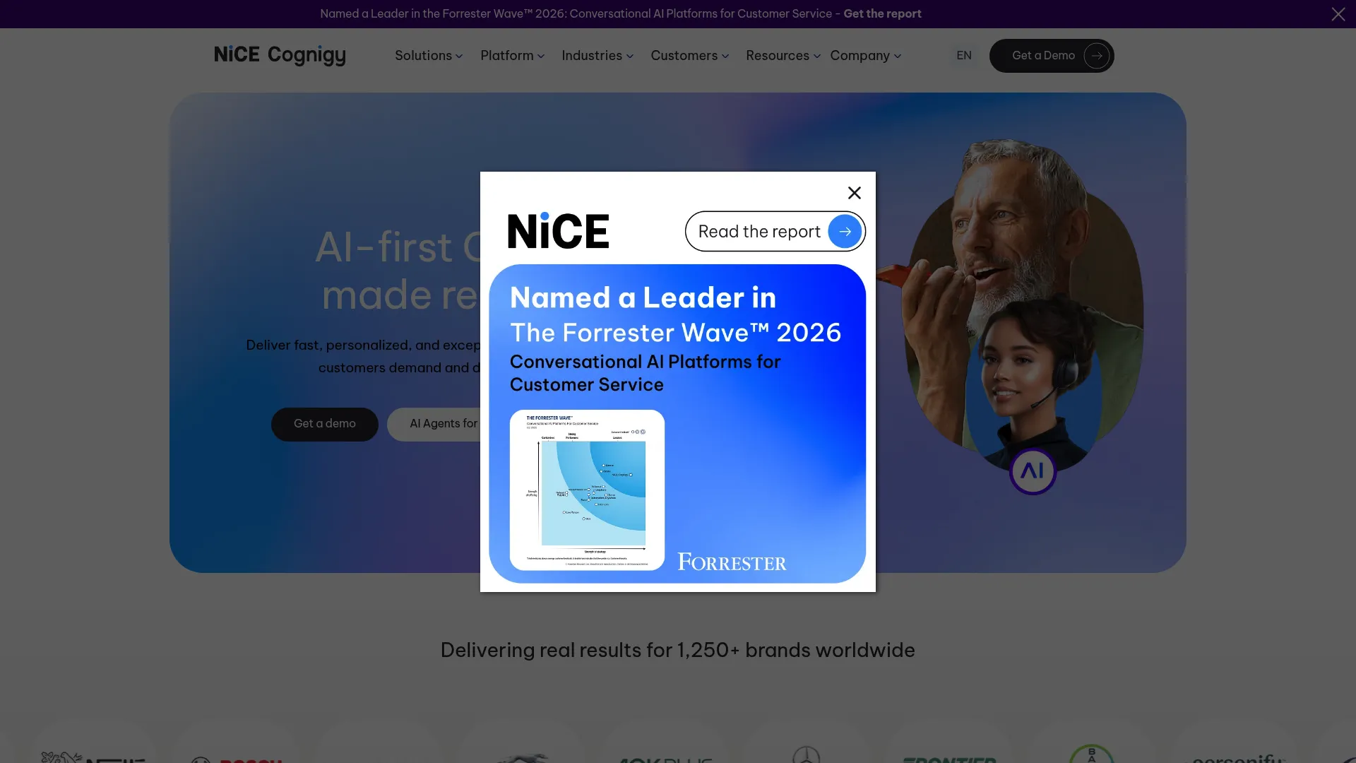 Cognigy AI customer experience platform homepage
