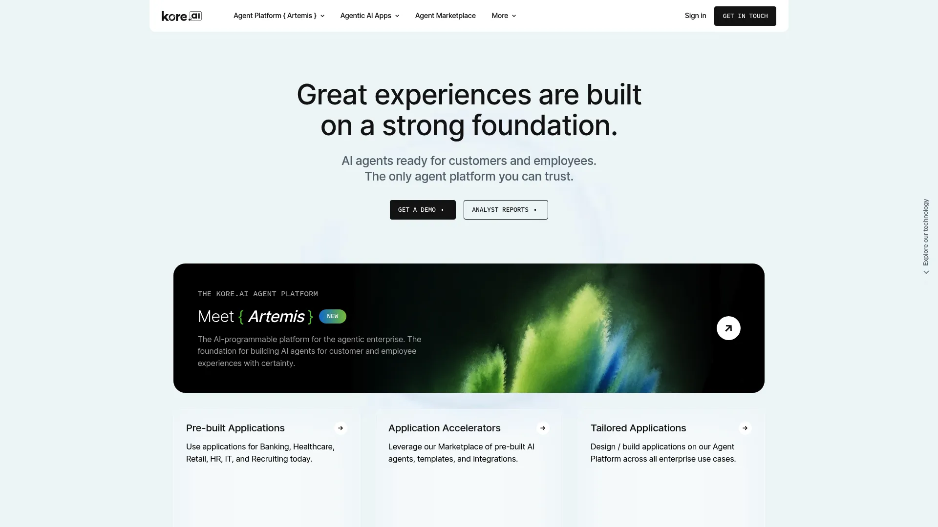 Kore.ai enterprise agentic AI platform homepage