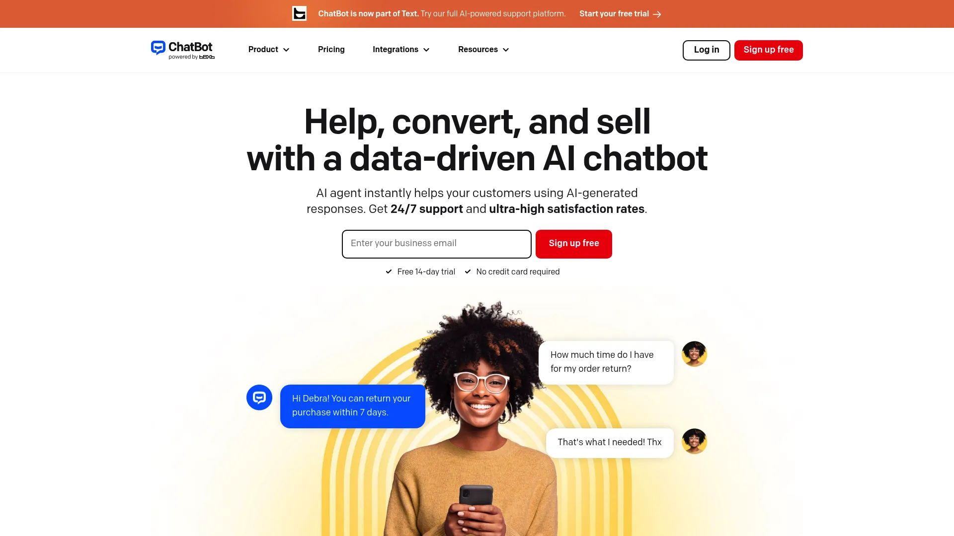 ChatBot.com AI customer service and sales automation platform homepage