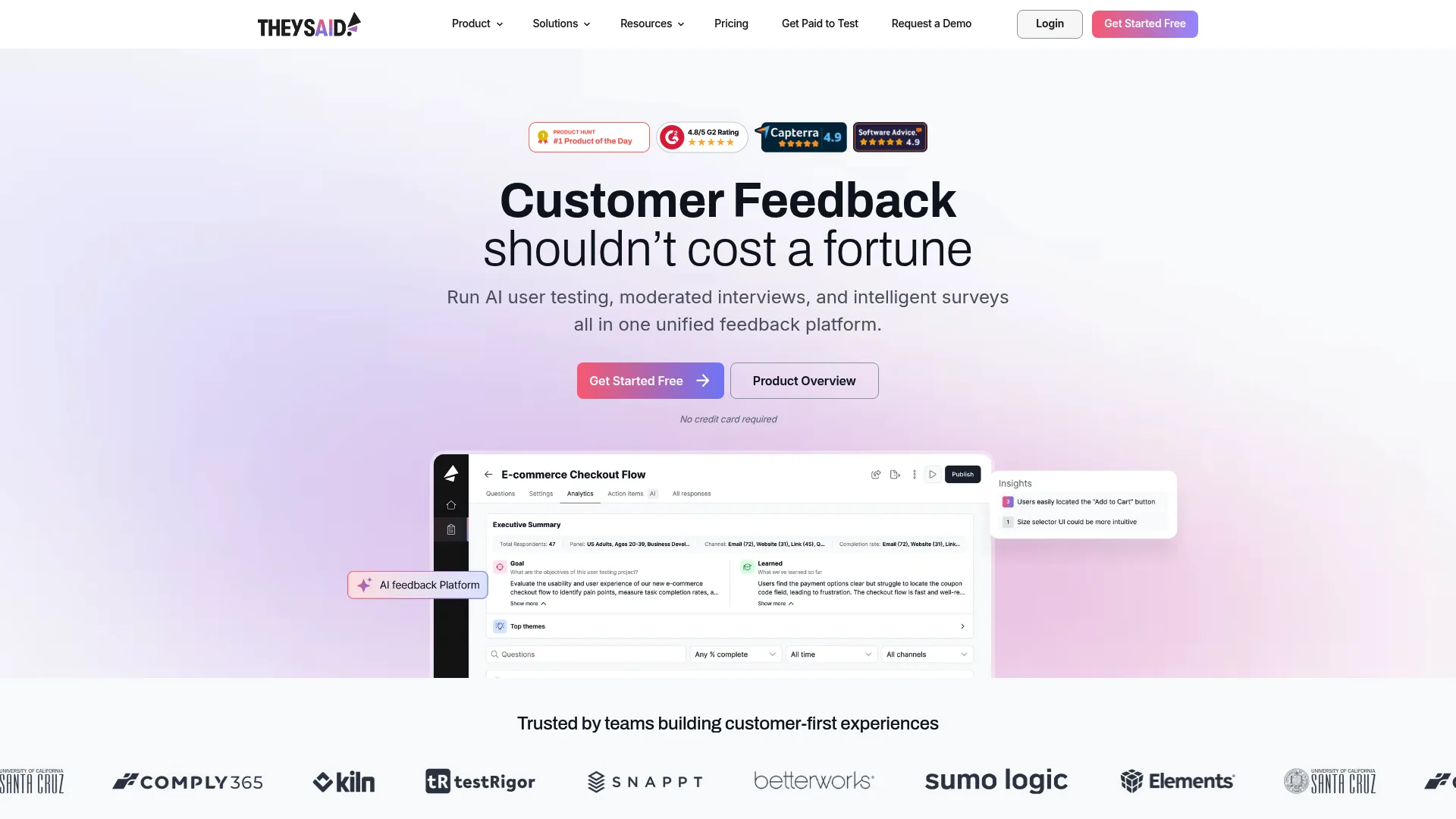 TheySaid AI survey and interview platform homepage
