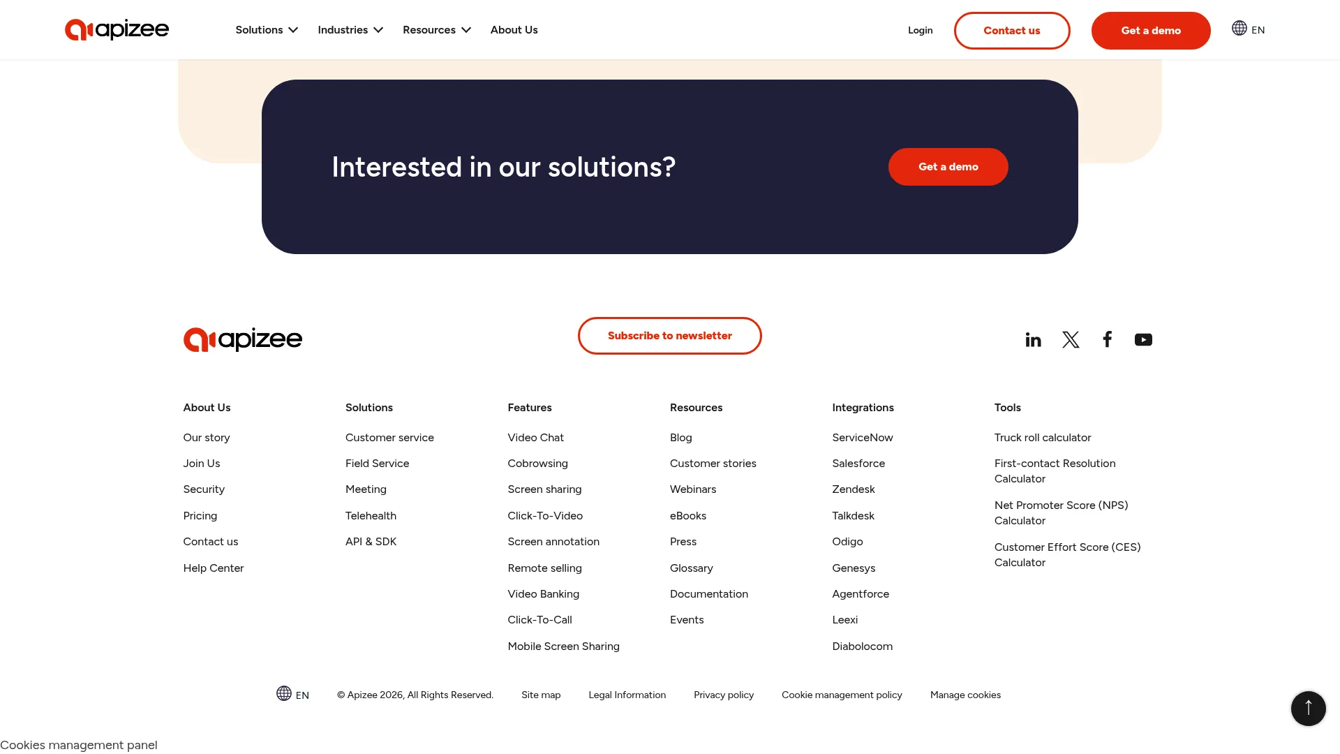 Apizee visual support and video communication homepage