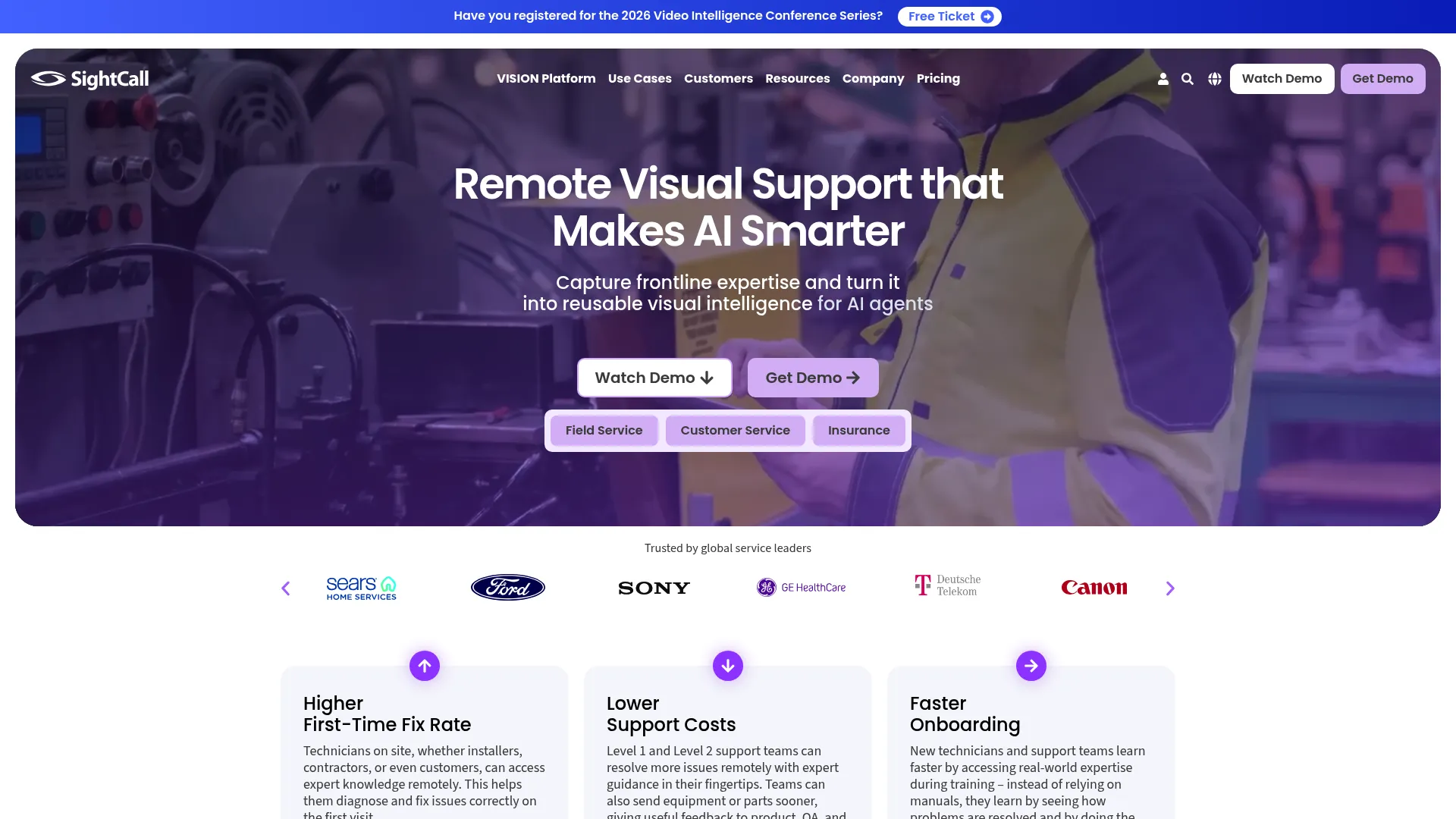 SightCall remote visual support platform homepage