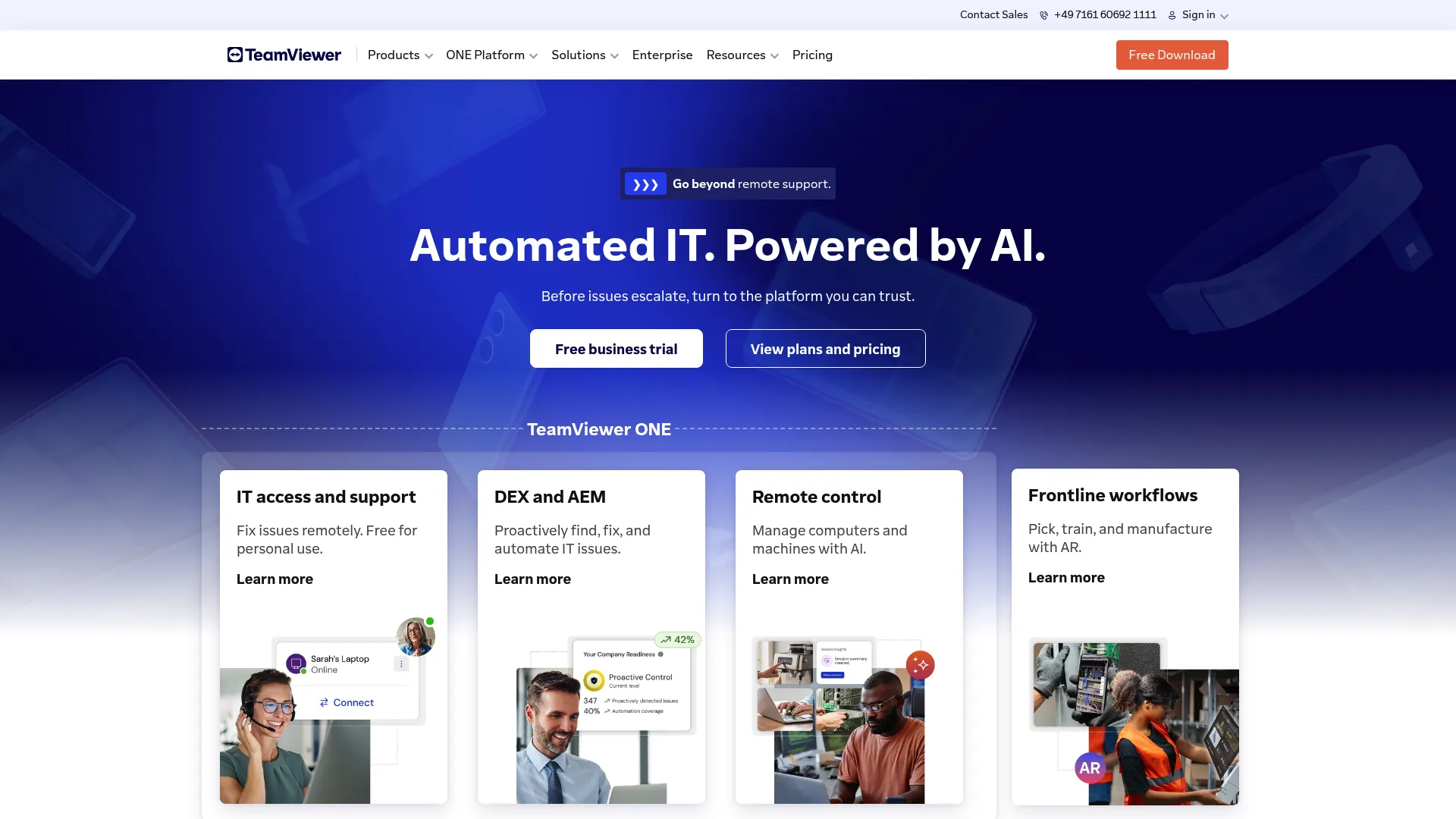 TeamViewer remote support and AR platform homepage