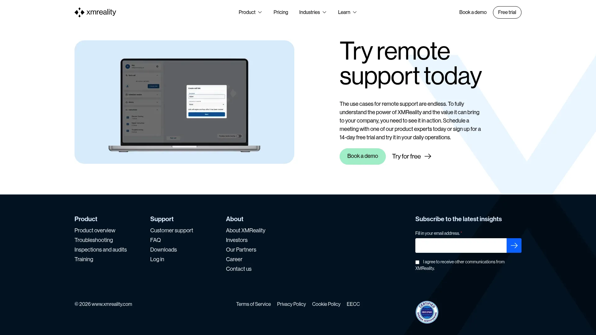 XMReality remote visual assistance homepage