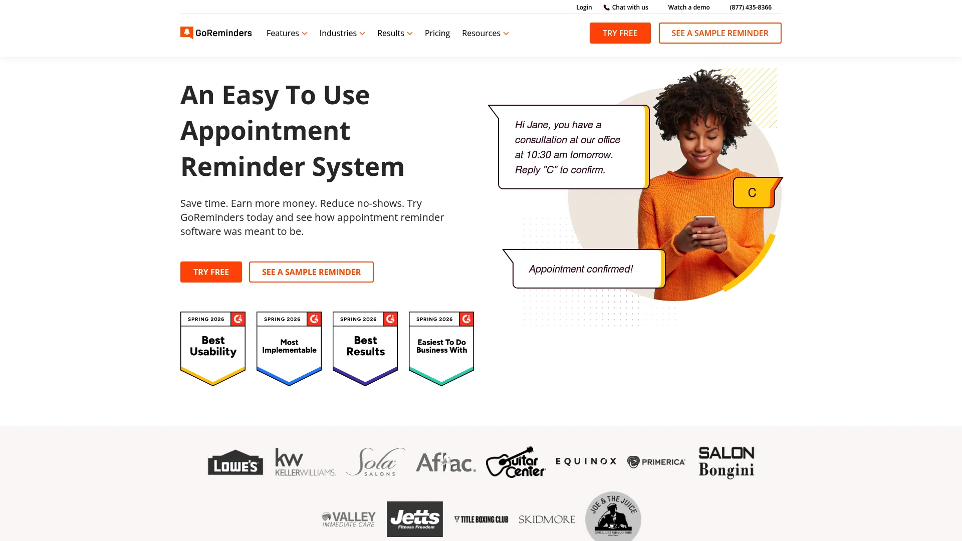 GoReminders appointment reminder software dashboard