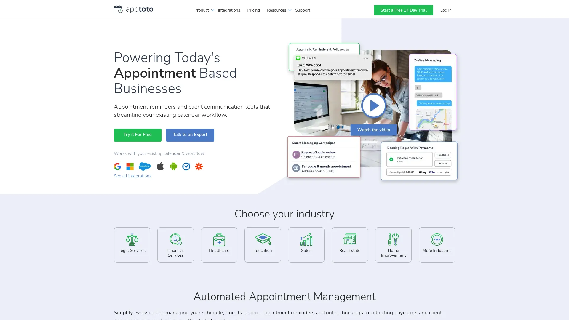 Apptoto calendar-driven appointment reminder software