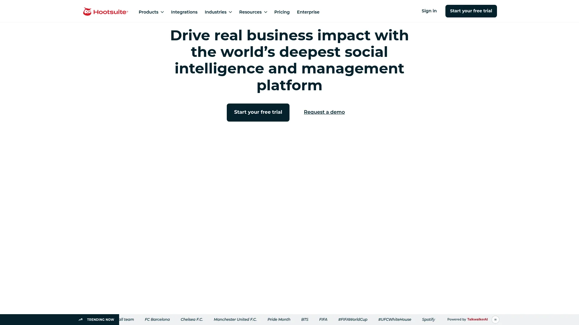 Hootsuite social media management and engagement platform homepage