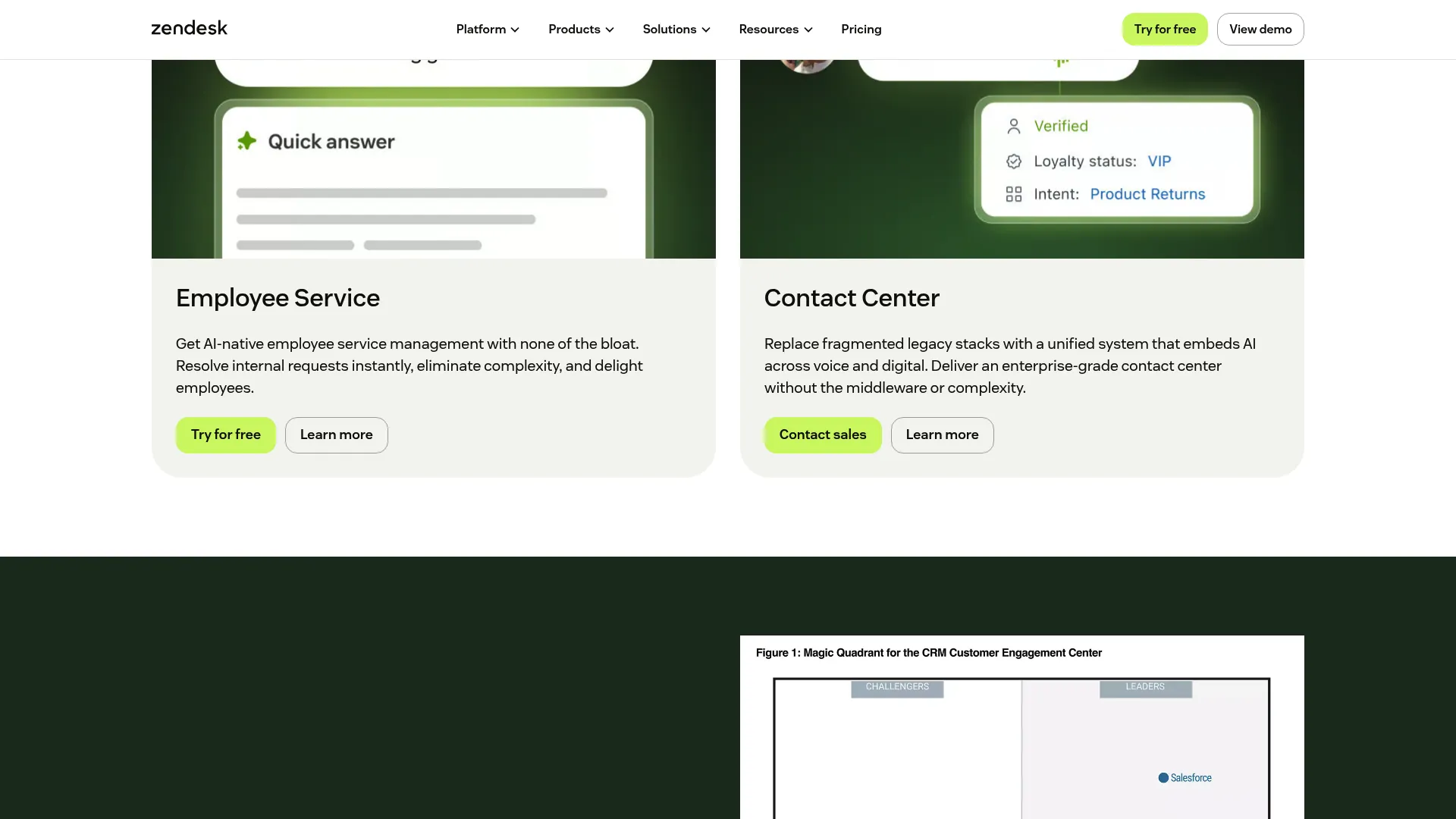 Zendesk customer service platform homepage