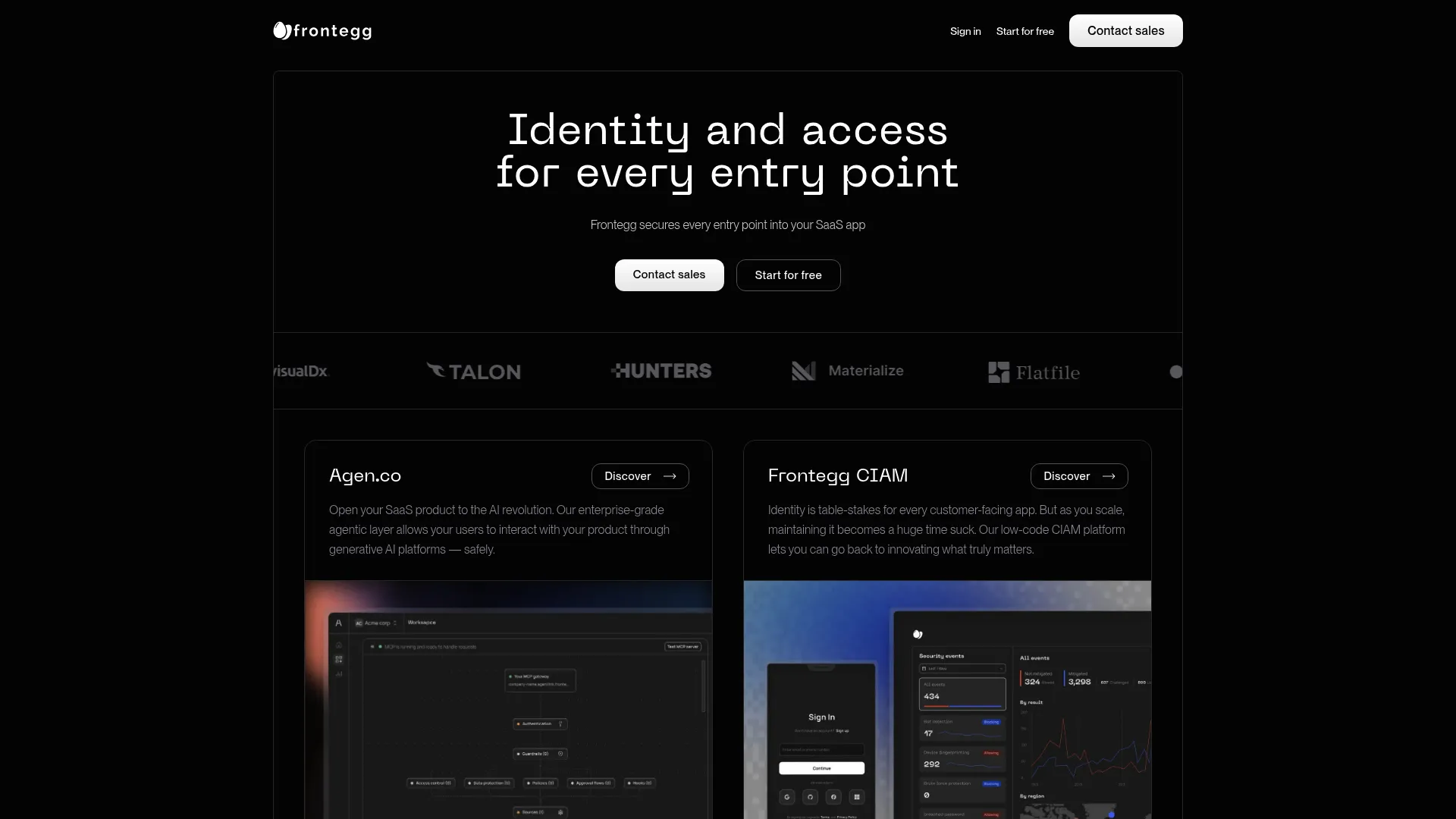 Frontegg B2B SaaS identity platform page