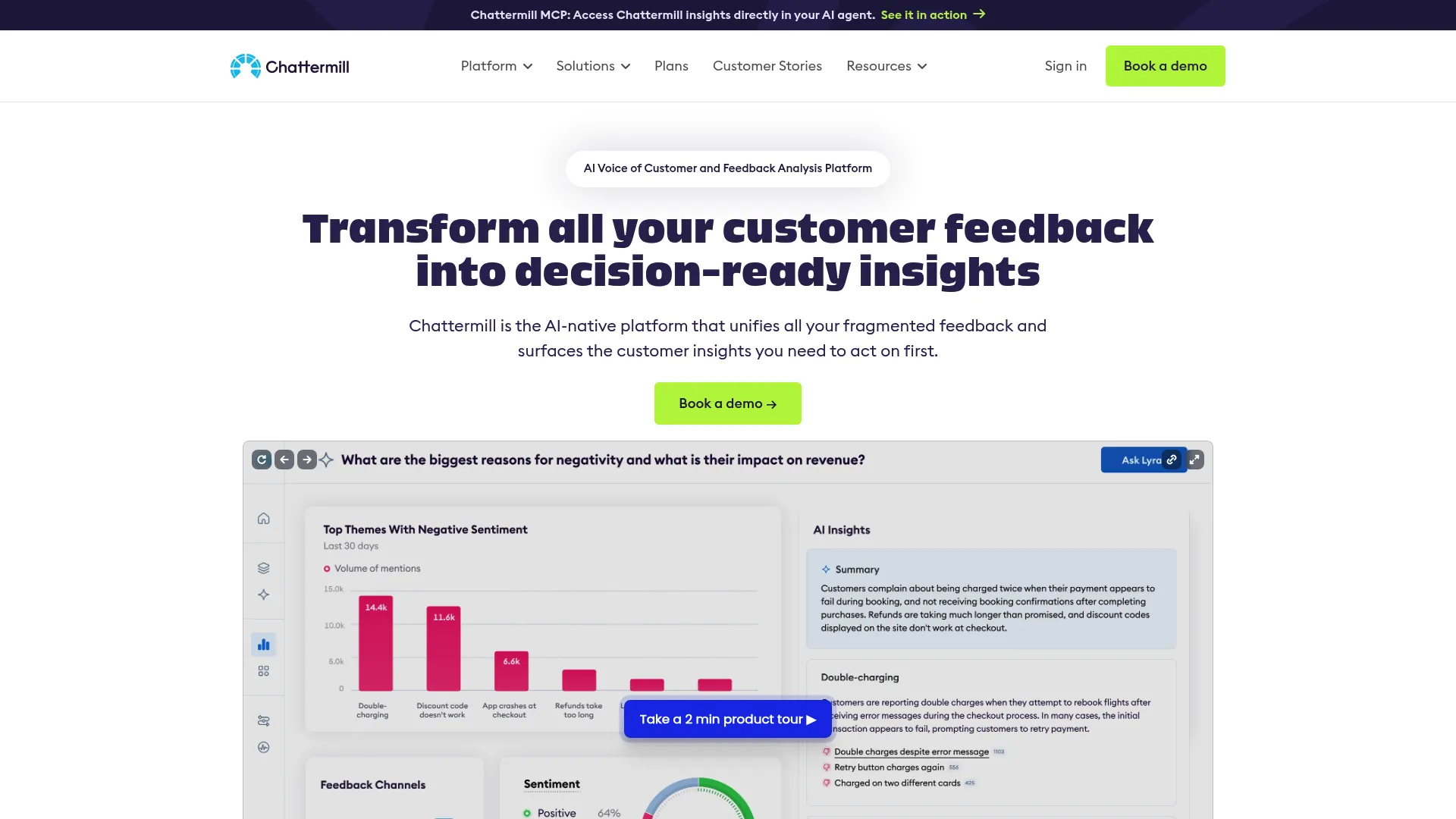 Chattermill AI customer feedback analytics platform homepage