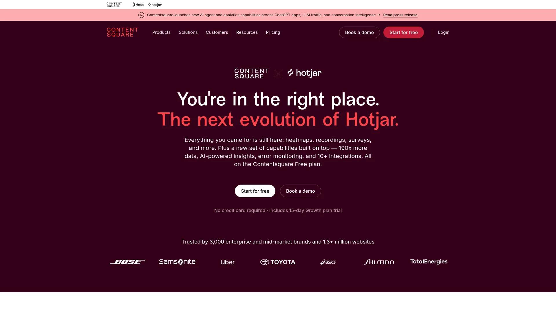 Hotjar product experience and feedback platform homepage