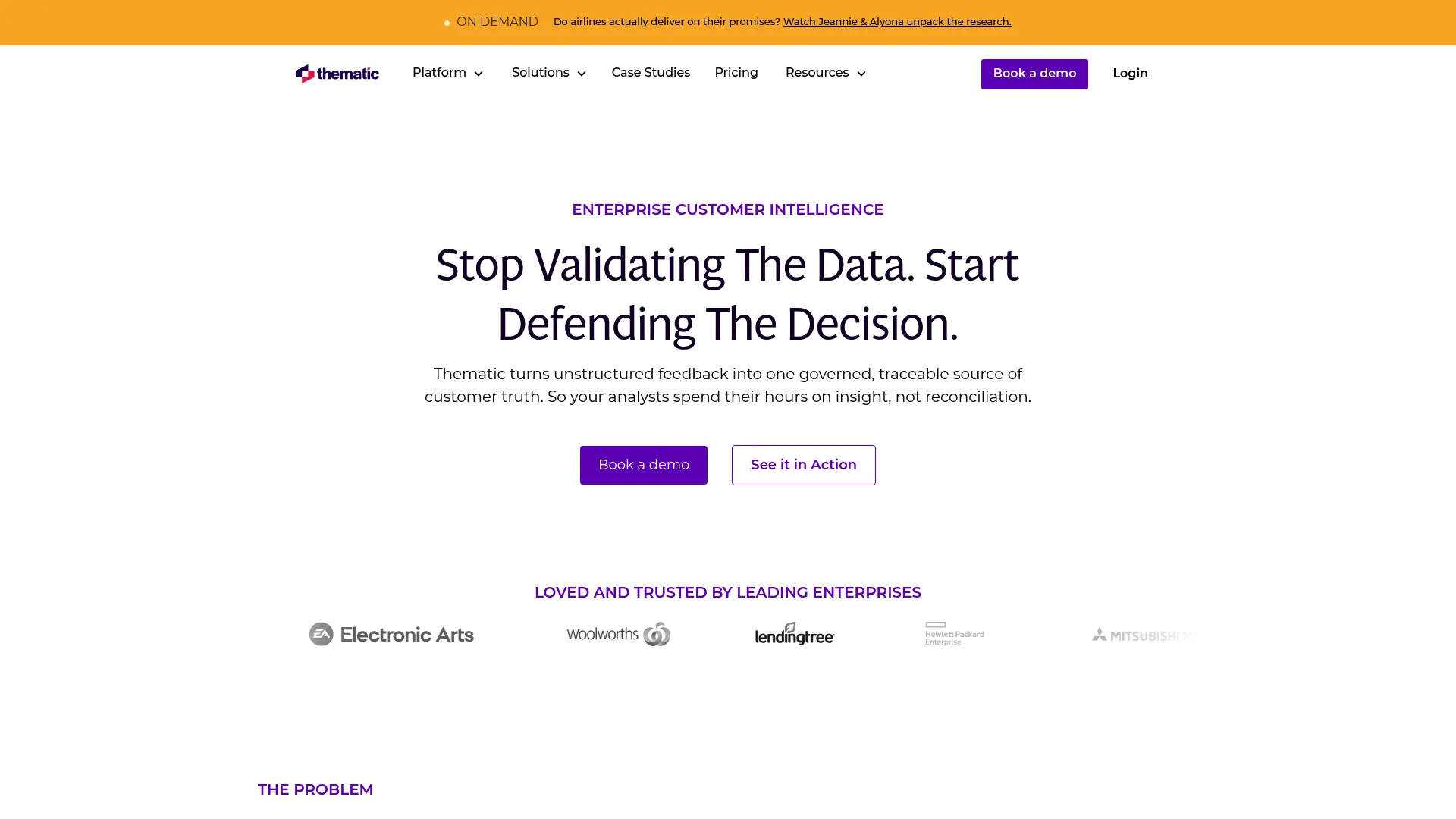Thematic customer intelligence and feedback analysis platform homepage