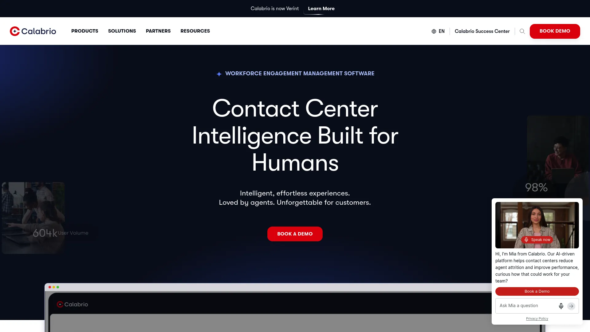 Calabrio contact center workforce optimization platform homepage