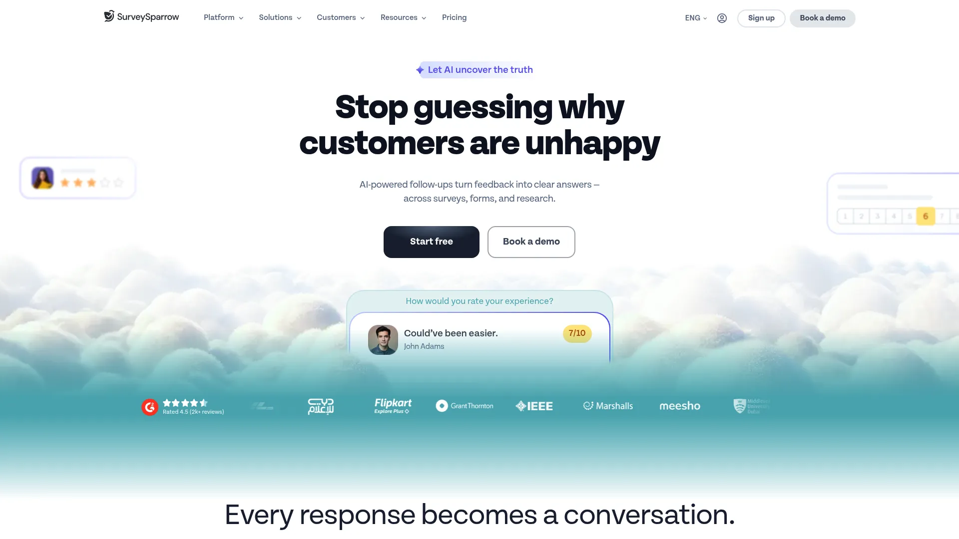 SurveySparrow conversational survey platform homepage