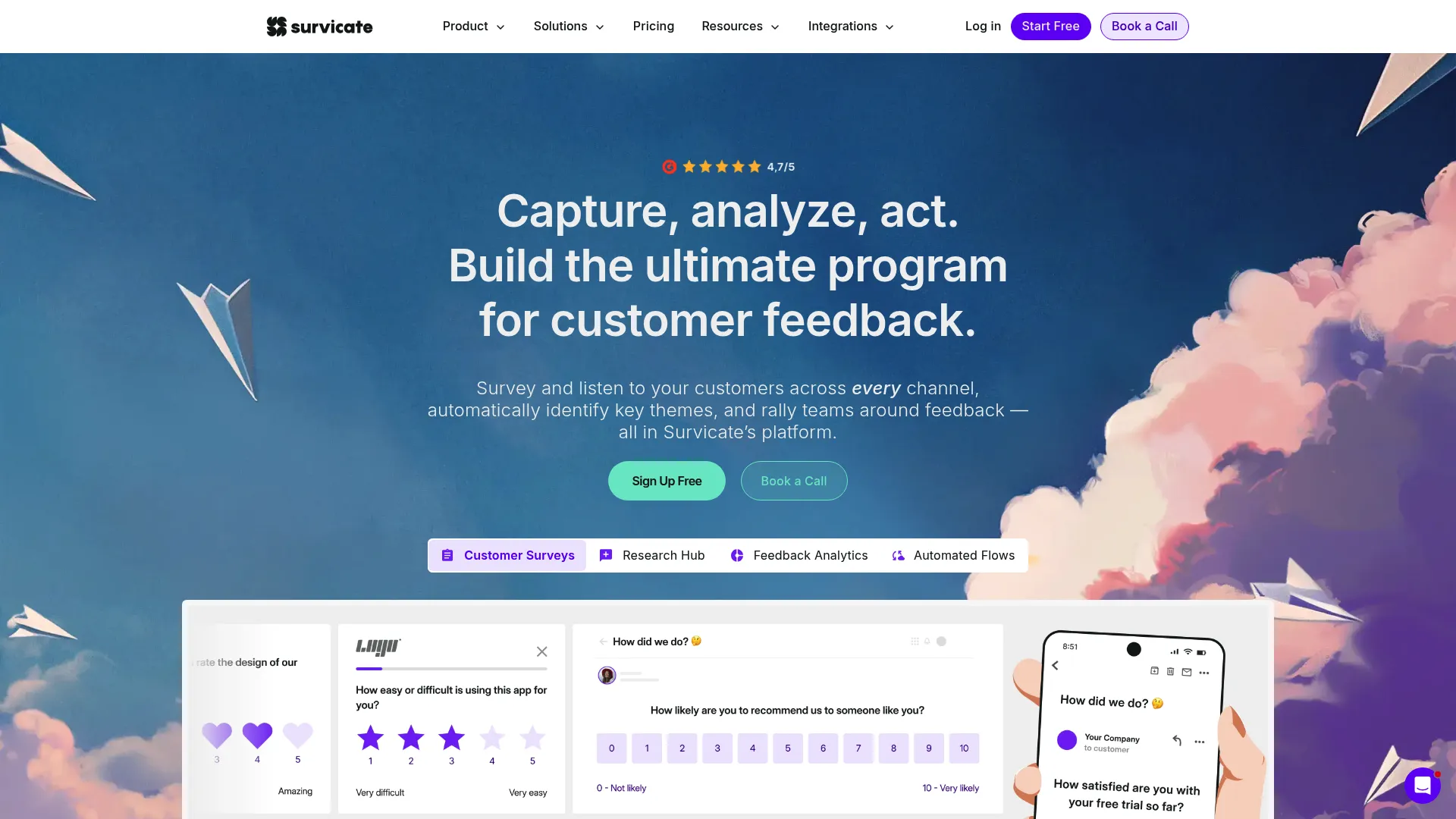 Survicate customer feedback survey platform homepage