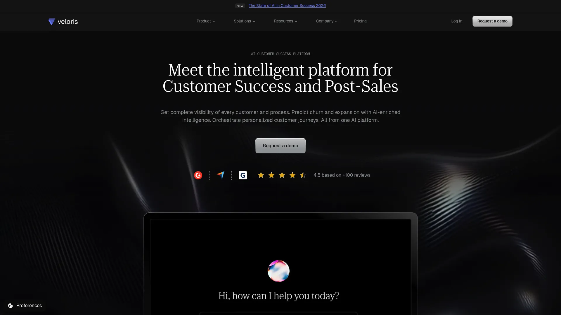 Velaris customer success platform homepage