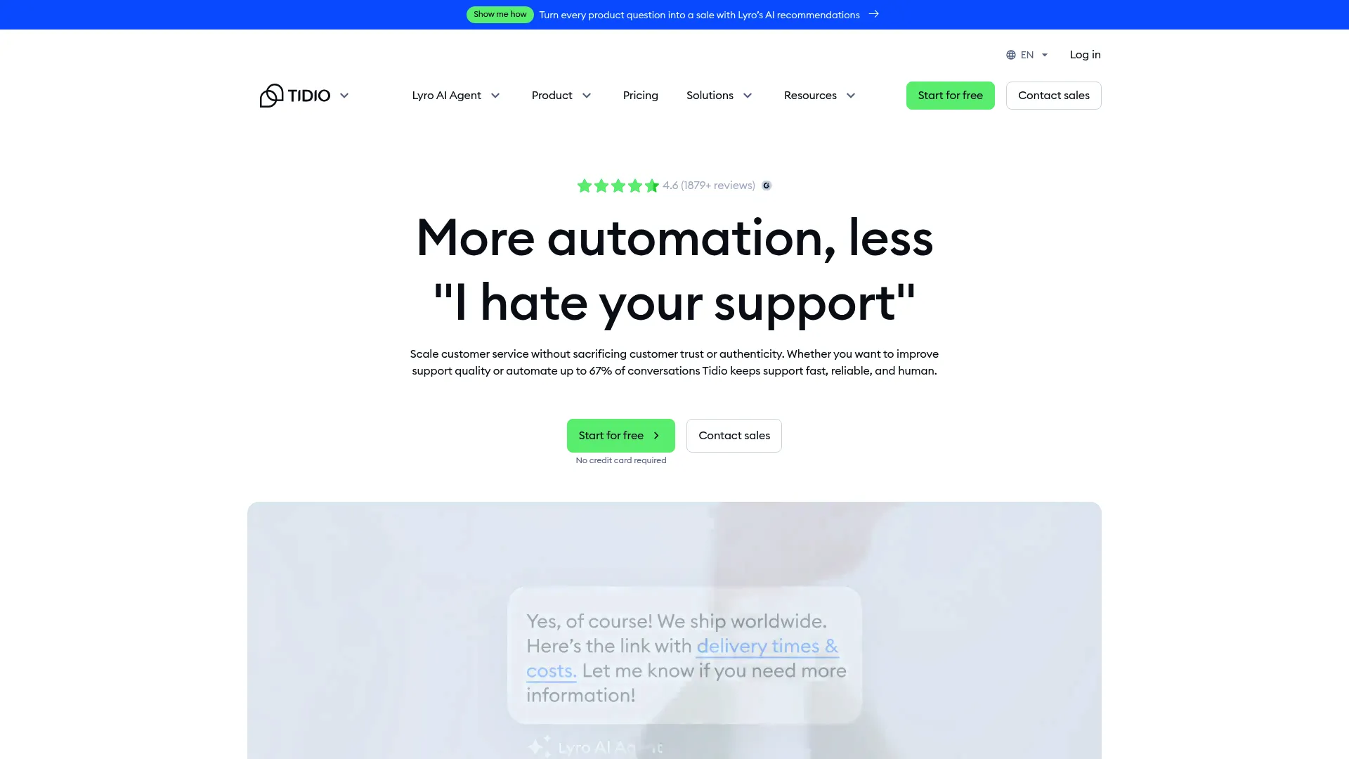 Tidio AI customer service platform homepage