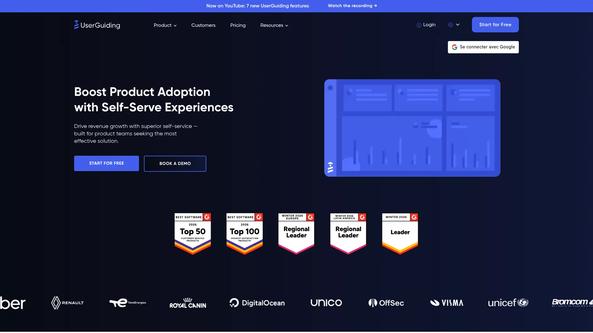 UserGuiding product adoption platform homepage
