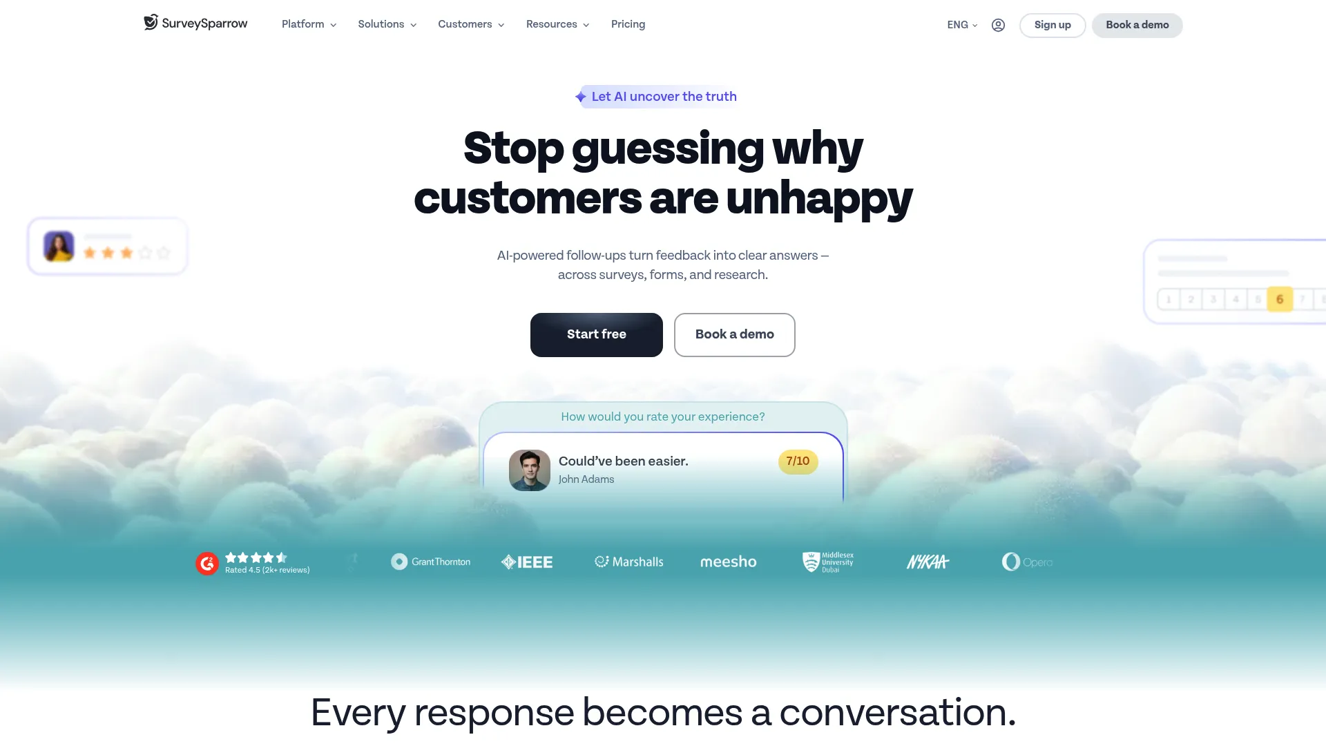 SurveySparrow conversational survey platform homepage