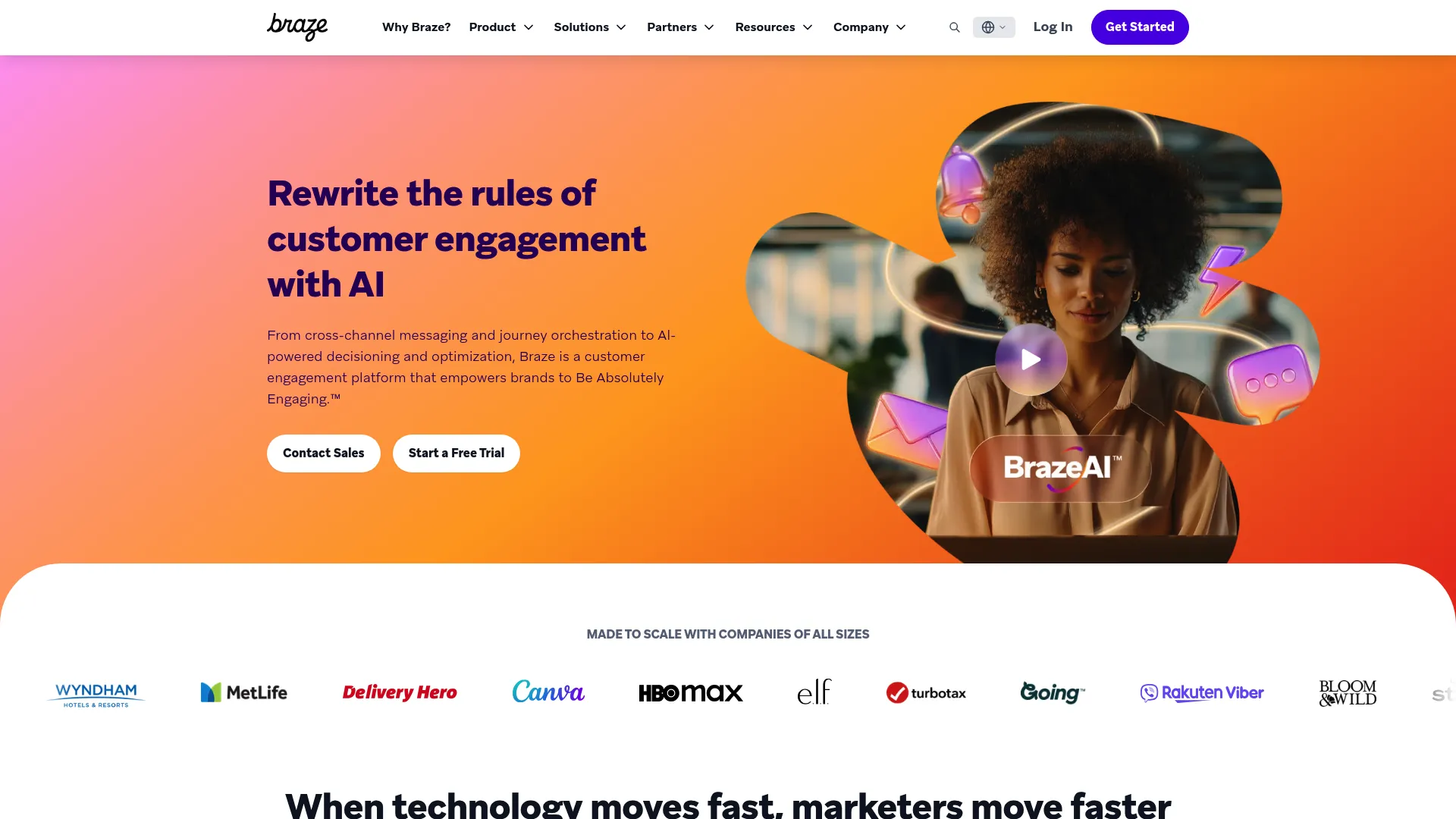 Braze customer engagement platform homepage