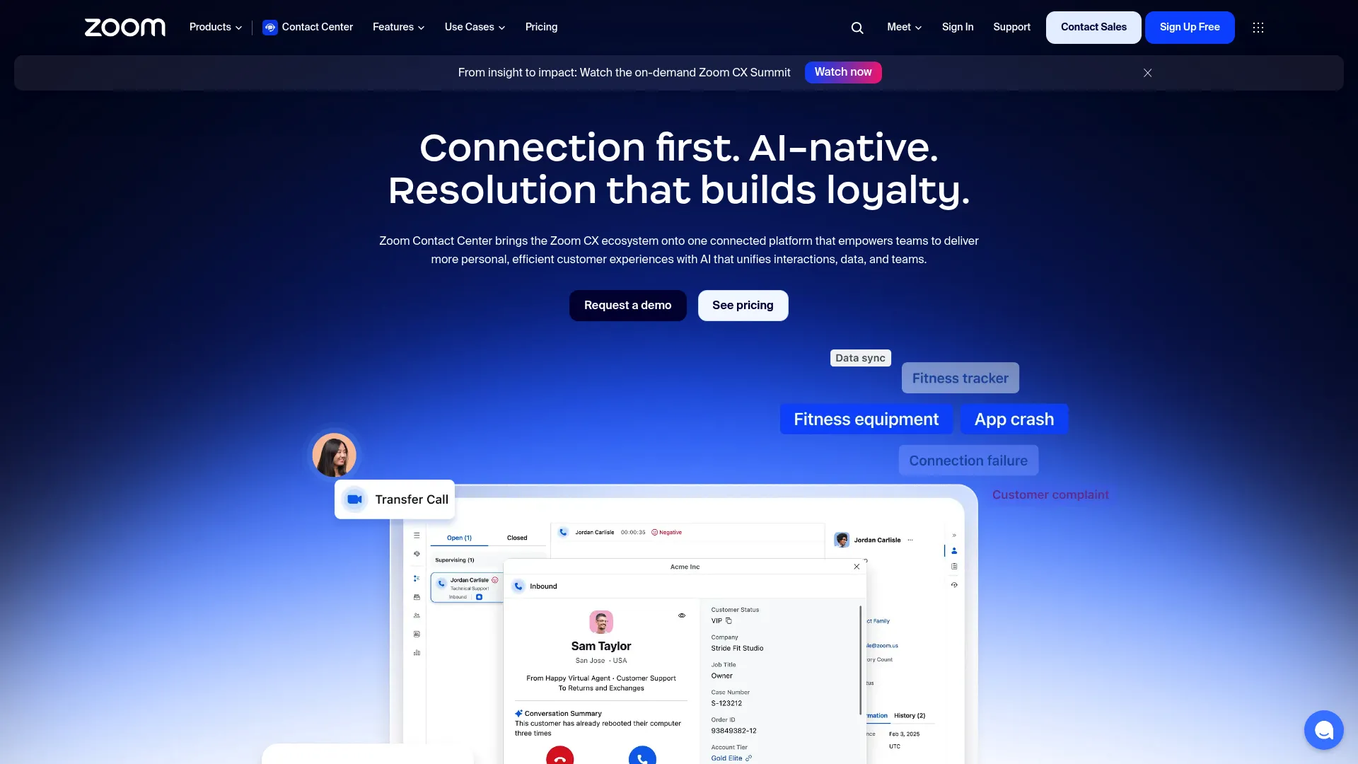 Zoom Contact Center platform homepage