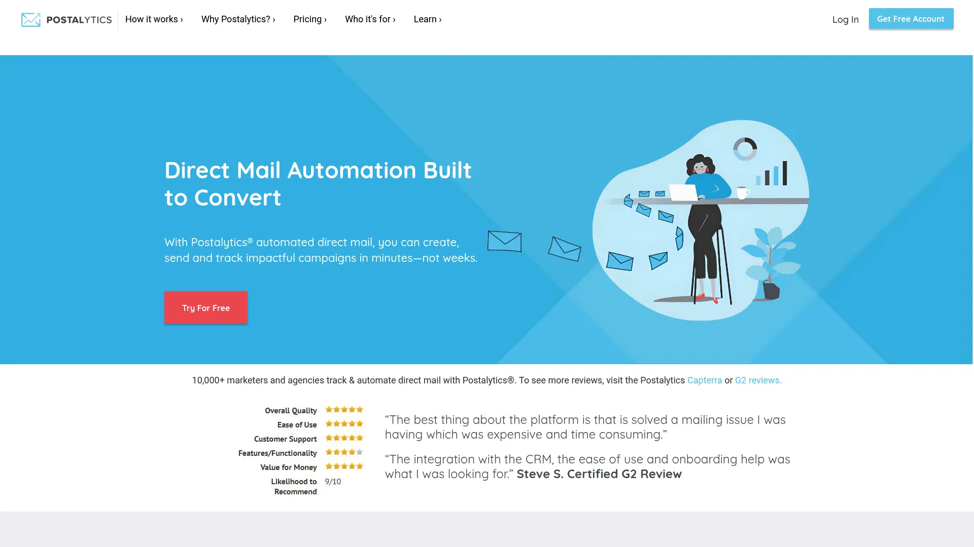 Postalytics direct mail automation software homepage