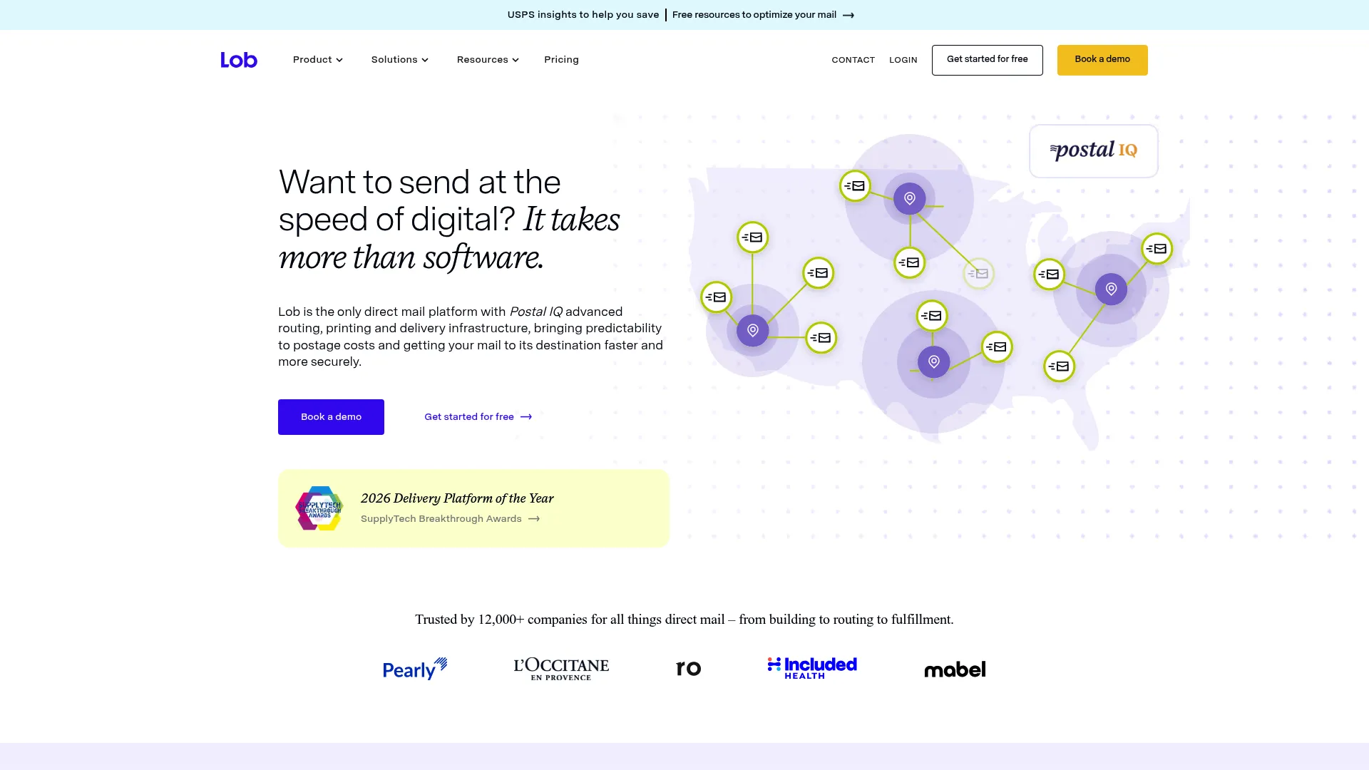 Lob direct mail API and automation platform homepage