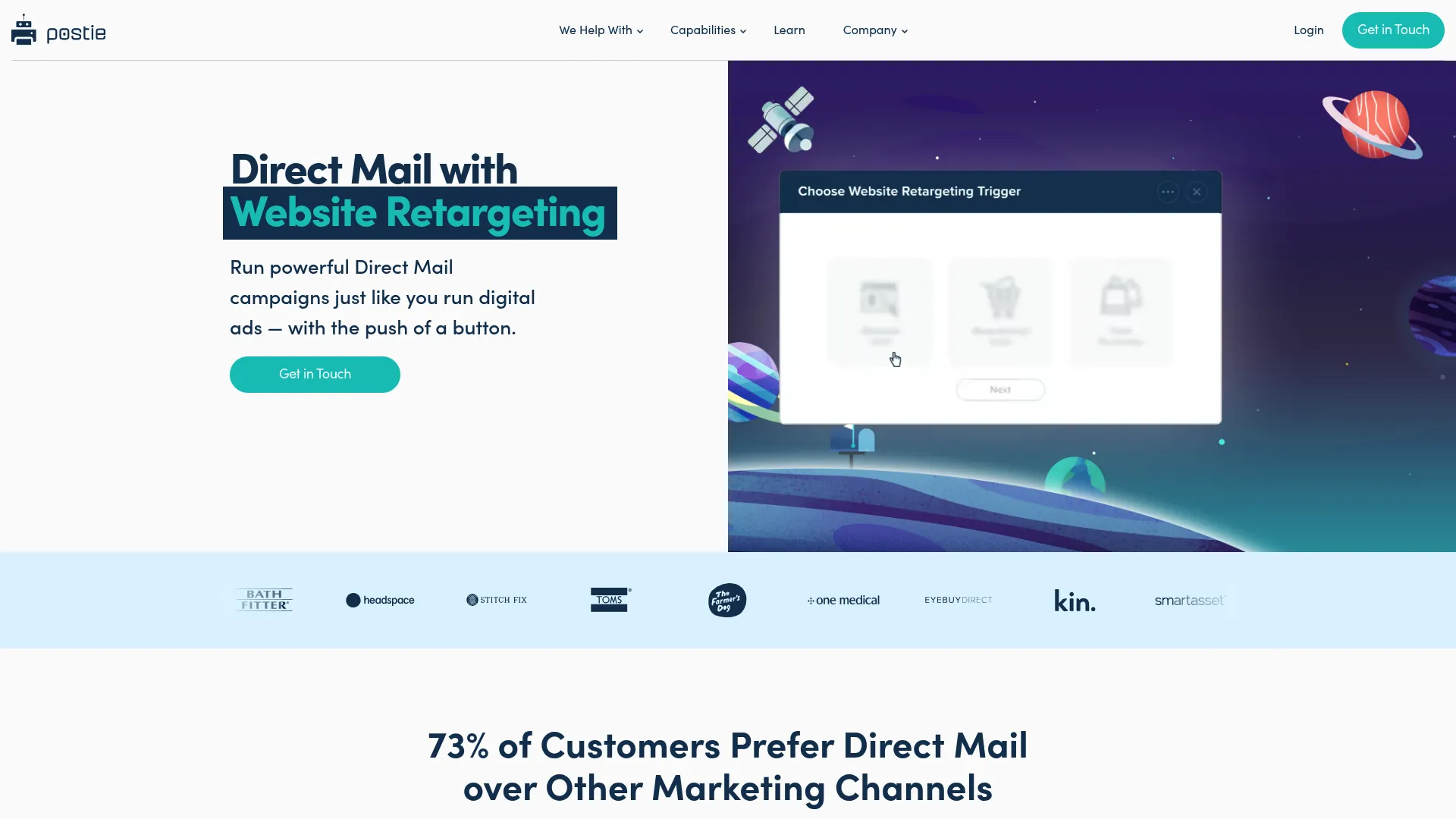 Postie performance direct mail platform homepage