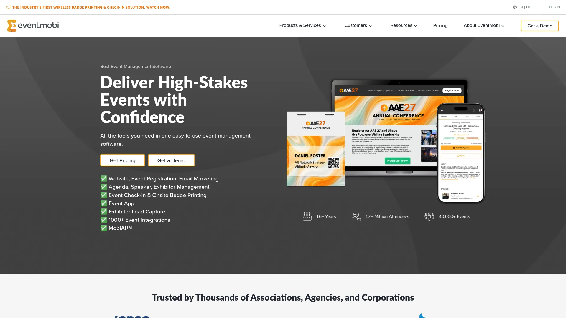 EventMobi mobile-first event platform homepage