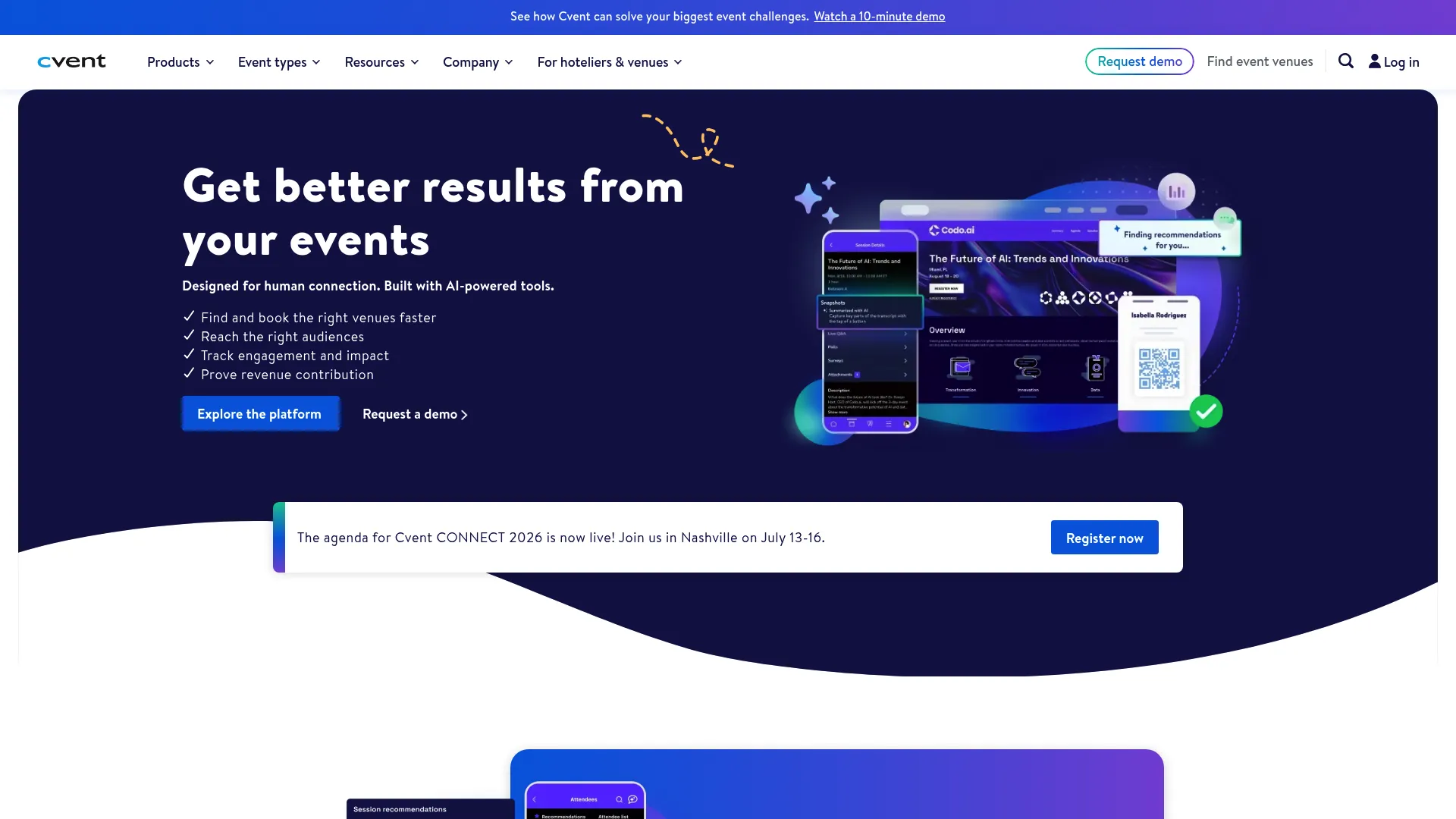 Cvent event networking software homepage