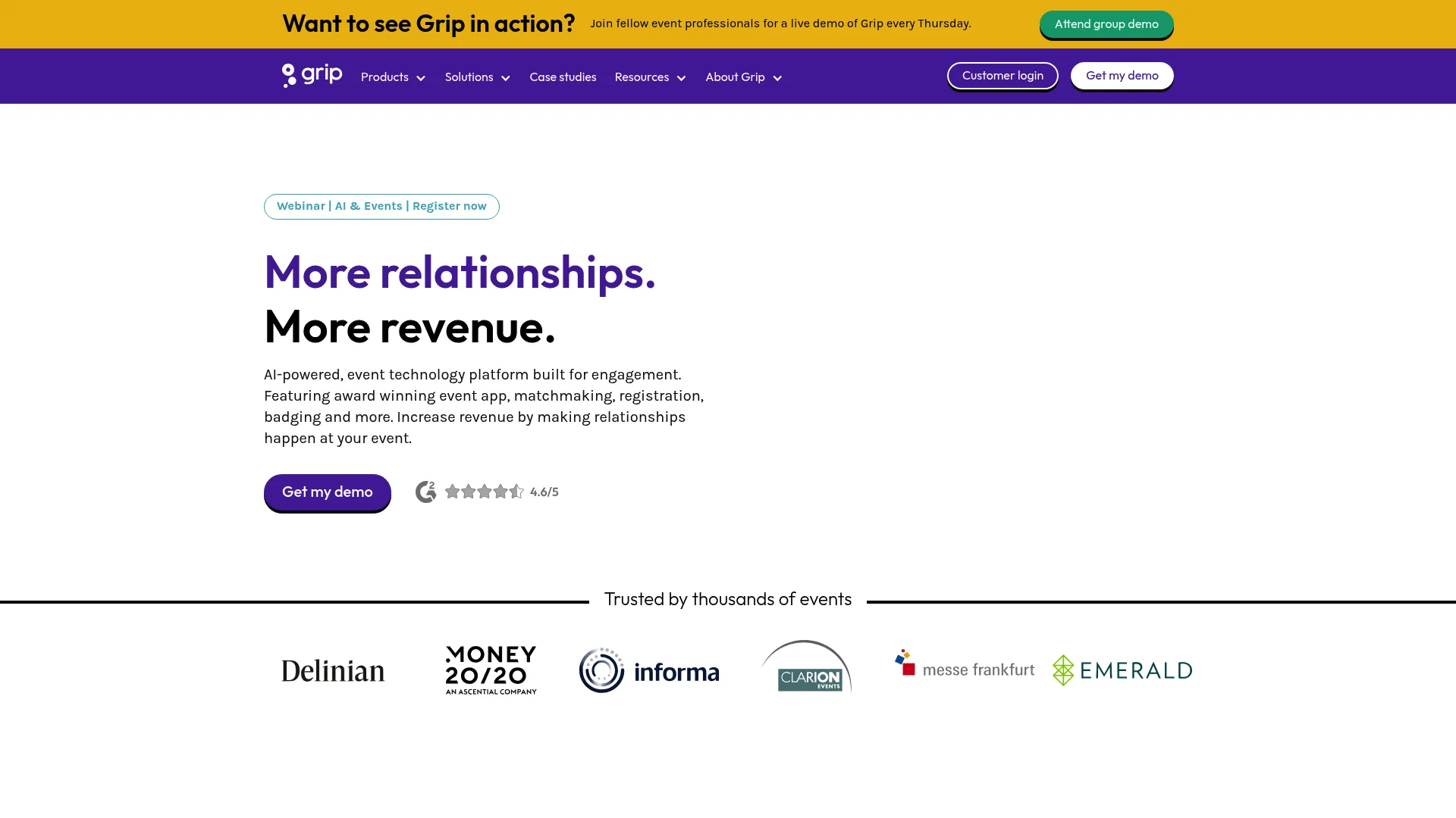 Grip AI matchmaking event platform homepage