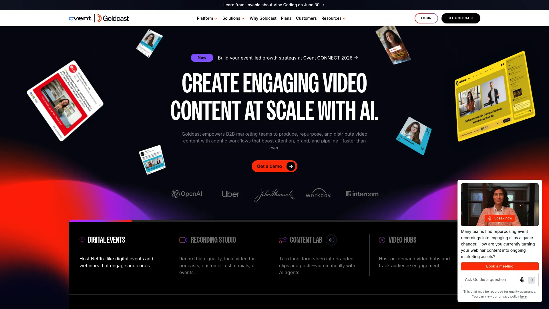 Goldcast B2B event and webinar platform homepage