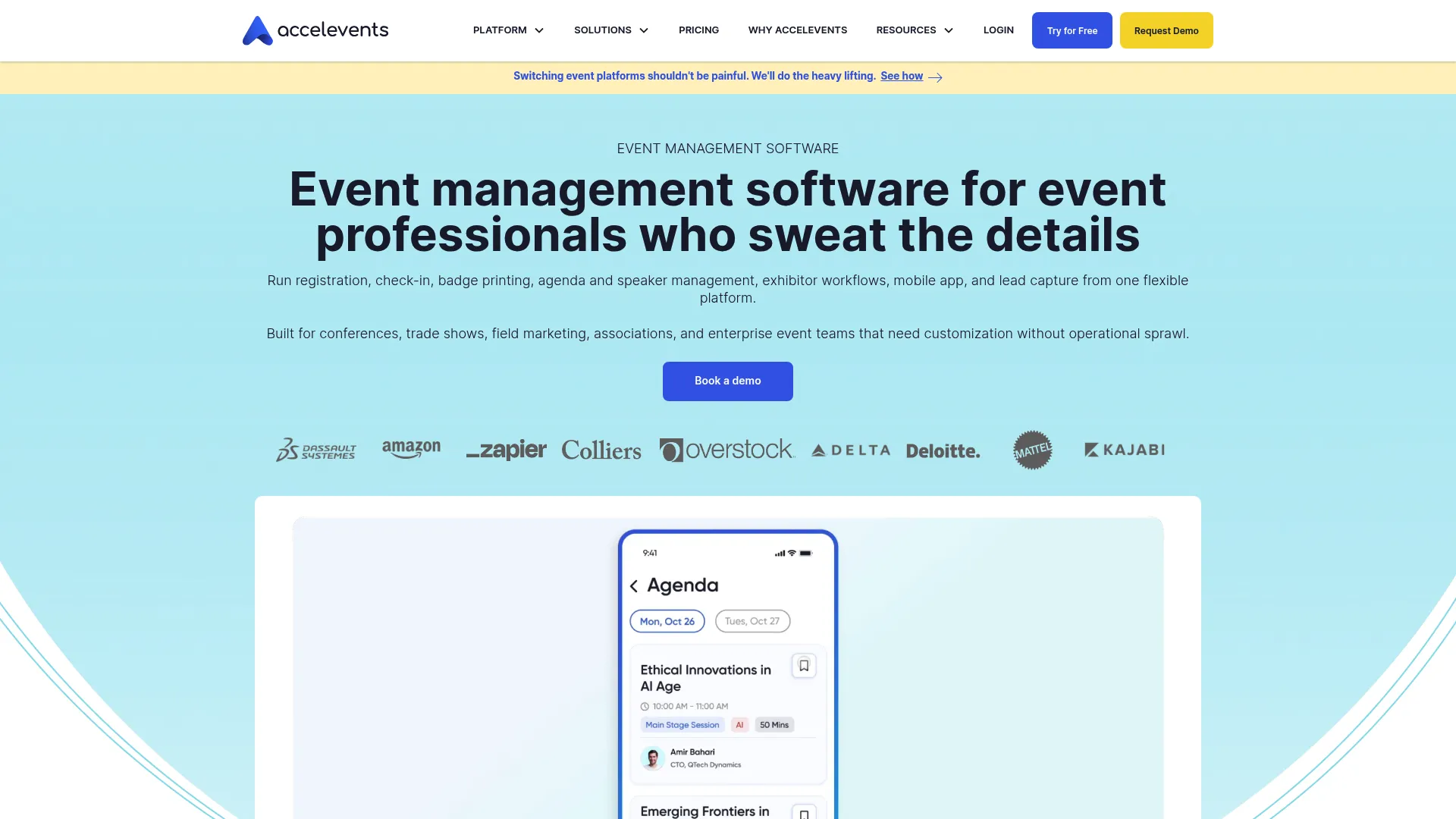 Accelevents all-in-one event platform homepage